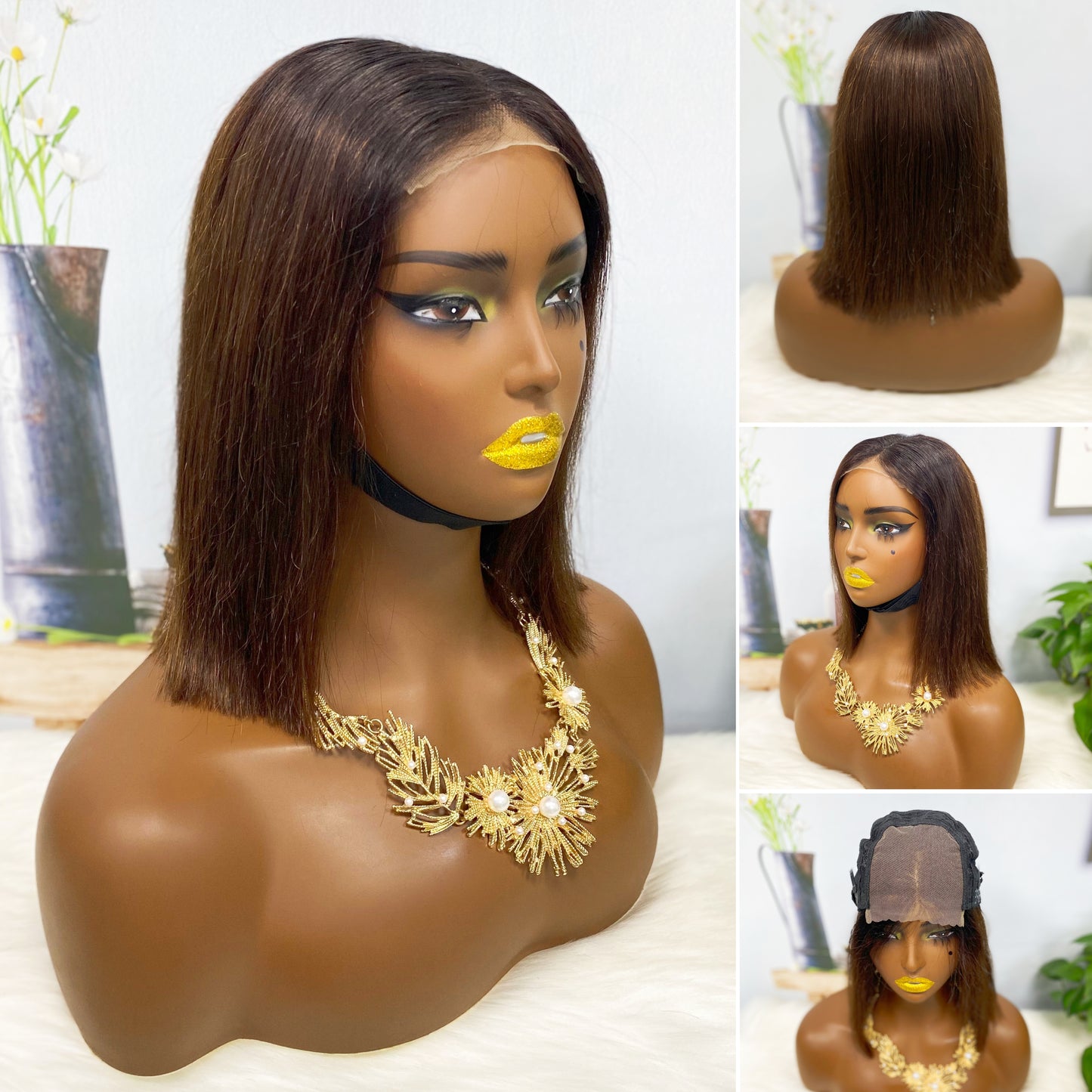 DD 4*4 BOB Wig ST Glueless  Human Hair Wig Color 99J 200% Density