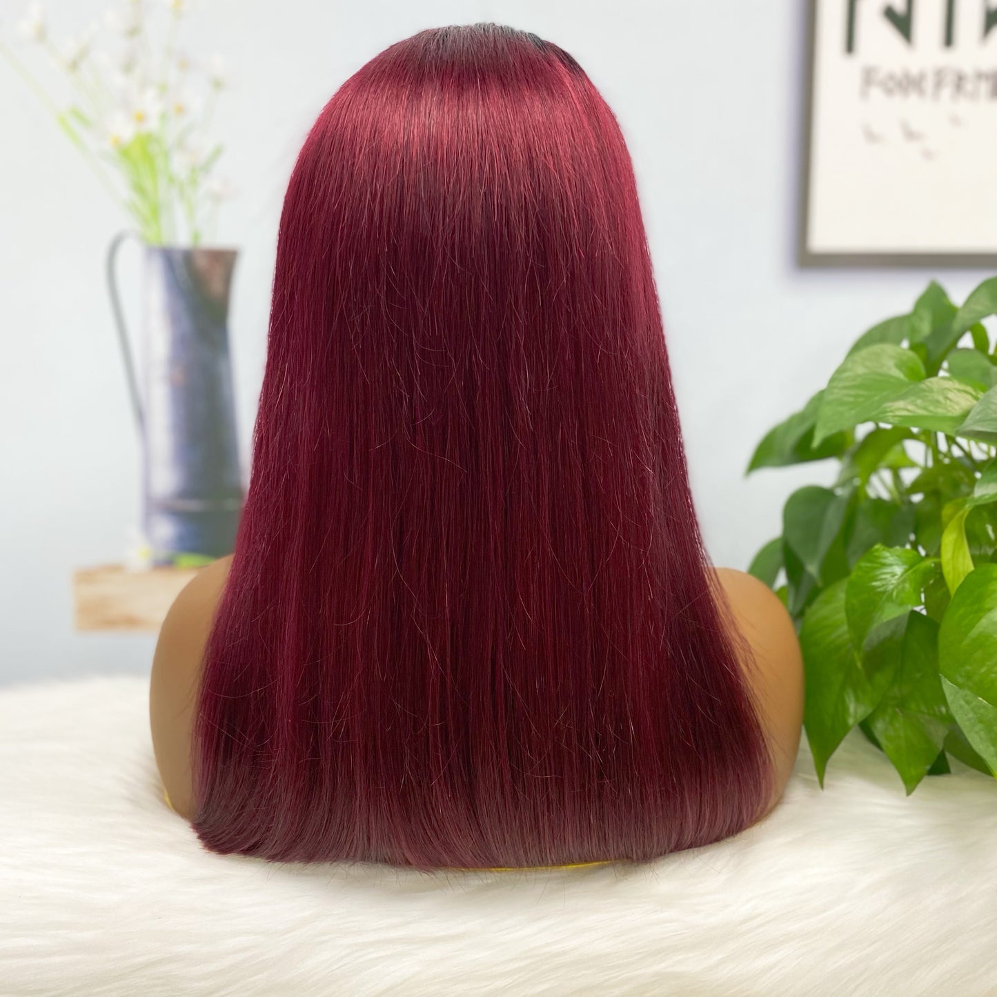 Double Drawn 13*4 BoB Straight  Color T1B/99J 250% Density