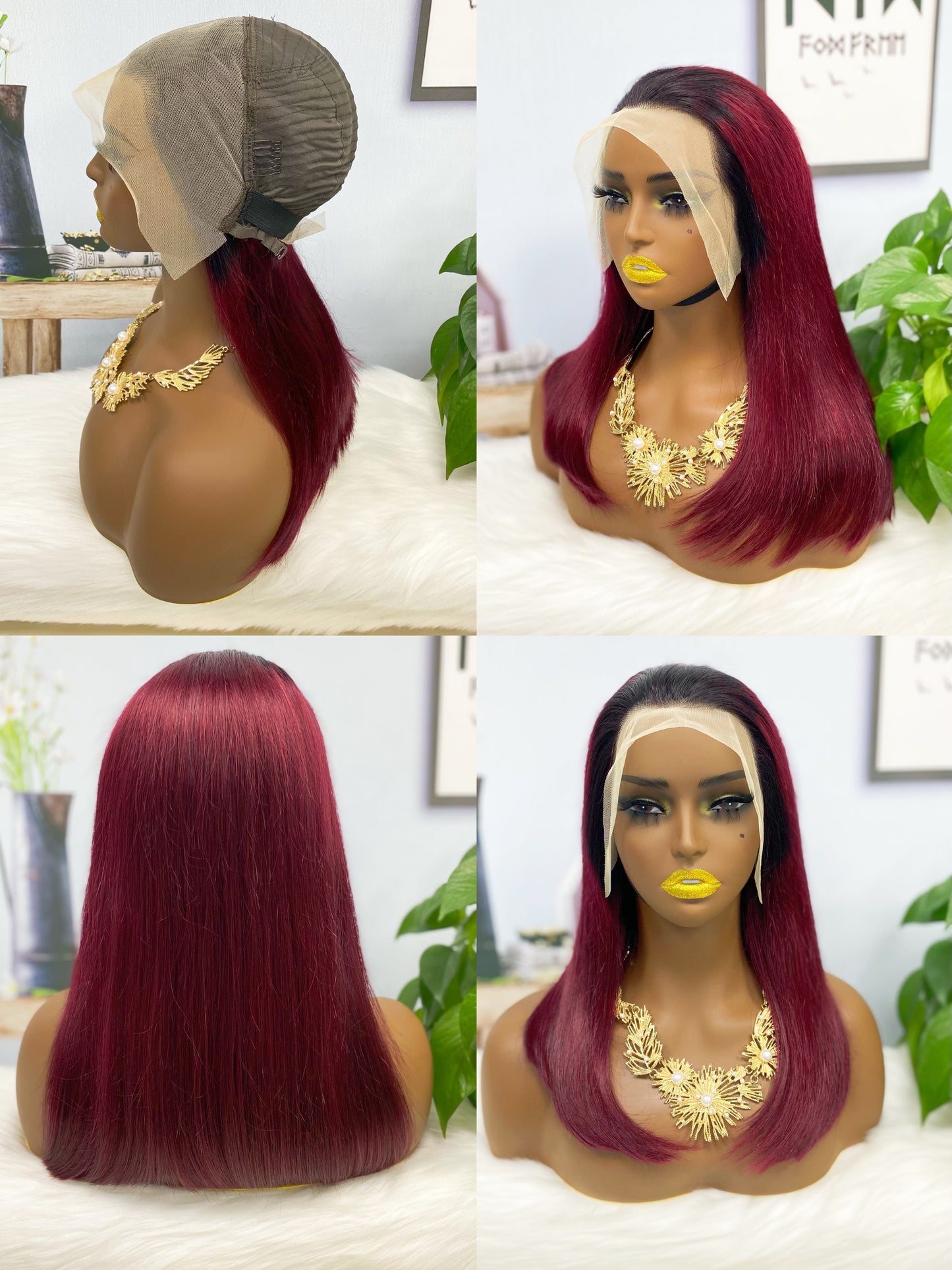 Double Drawn 13*4 BoB Straight  Color T1B/99J 250% Density