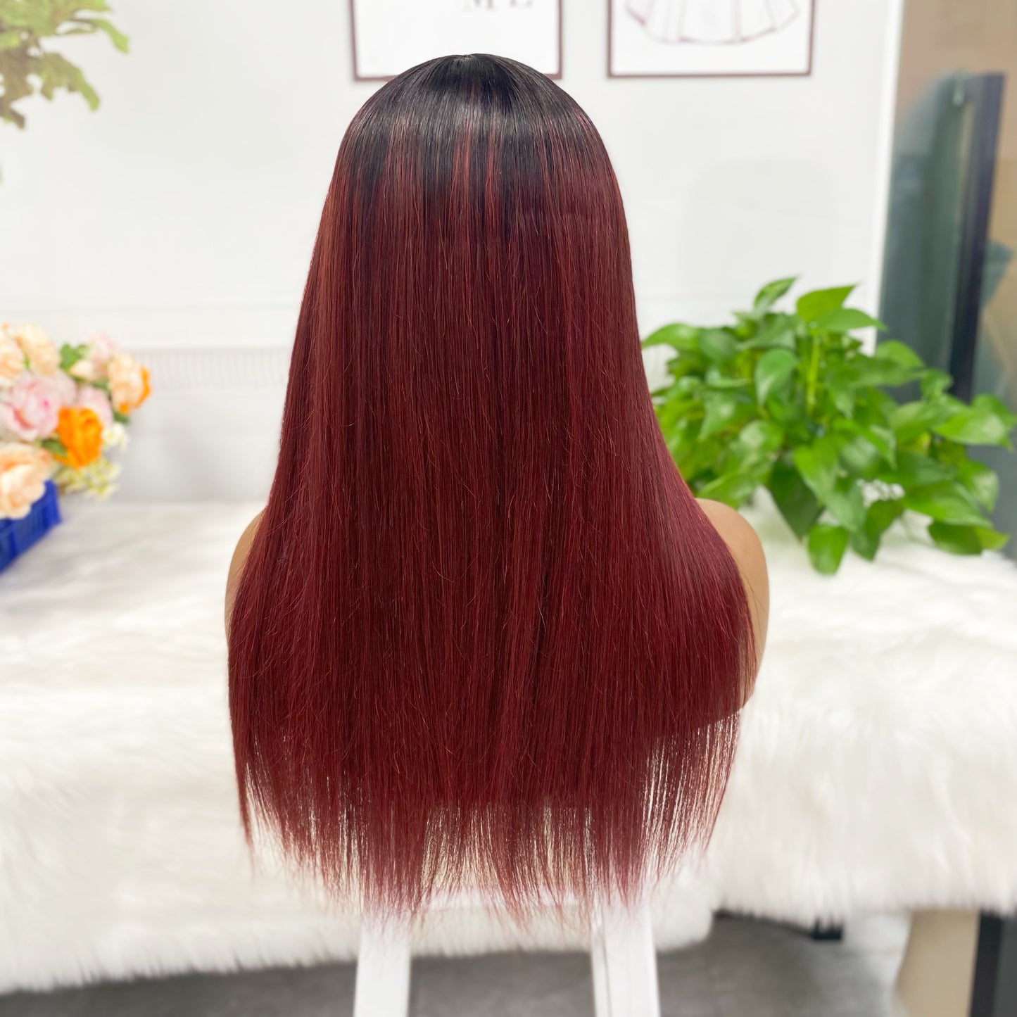 T Lace Wig Straight Natural Human Hair Lace Wigs Color T1B/99J 20inch