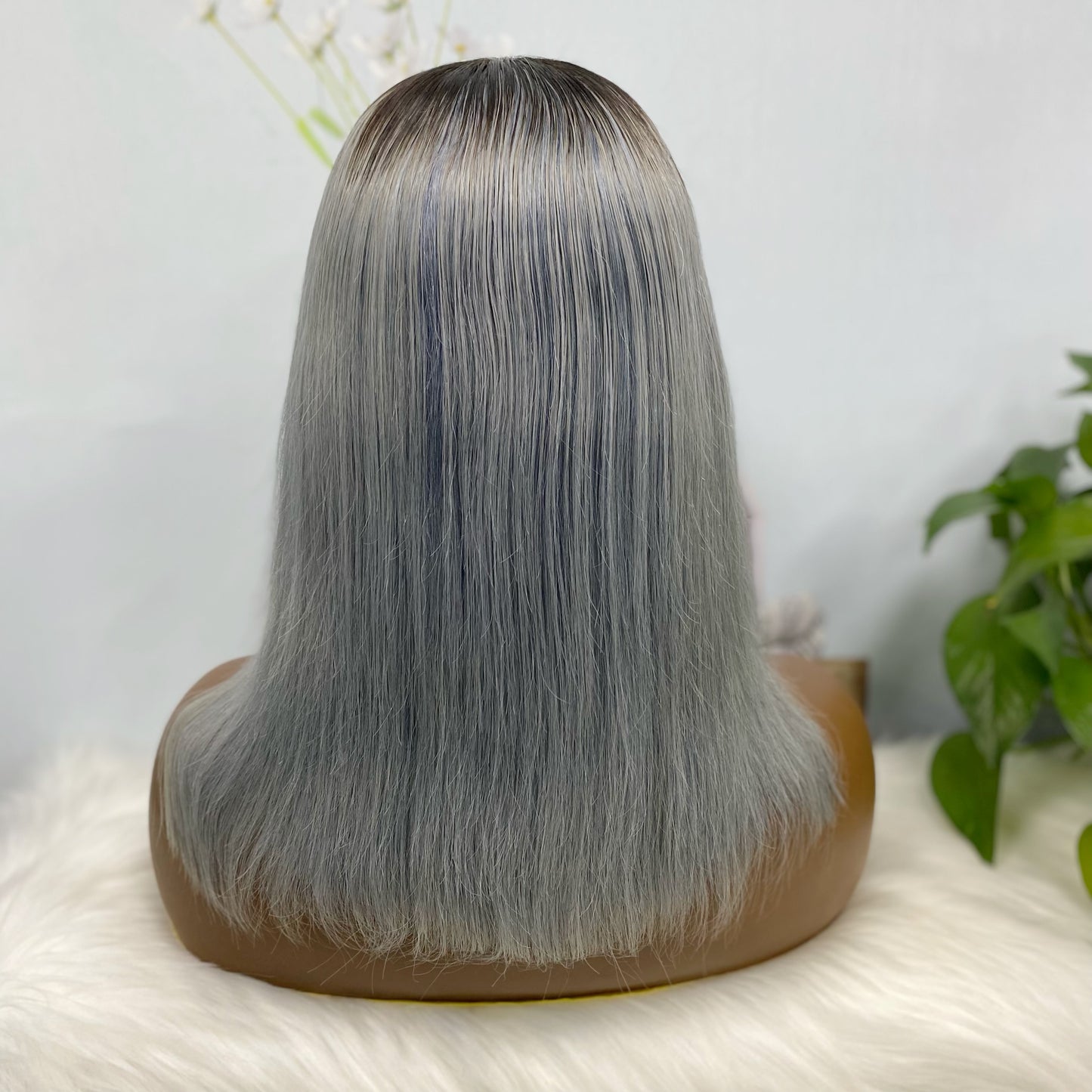 13*4 BoB Wig Straight  Wigs Color T1B/Grey 200% Density