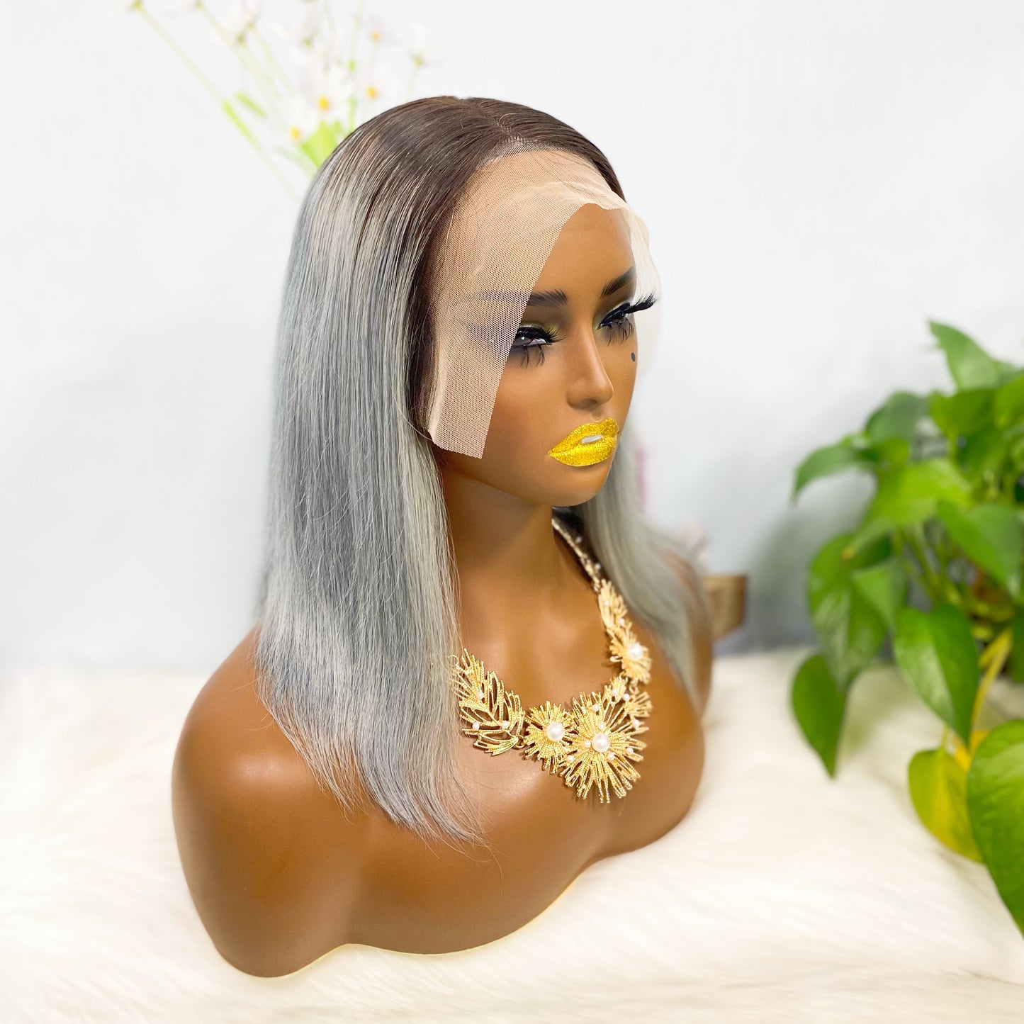 13*4 BoB Wig Straight  Wigs Color T1B/Grey 200% Density