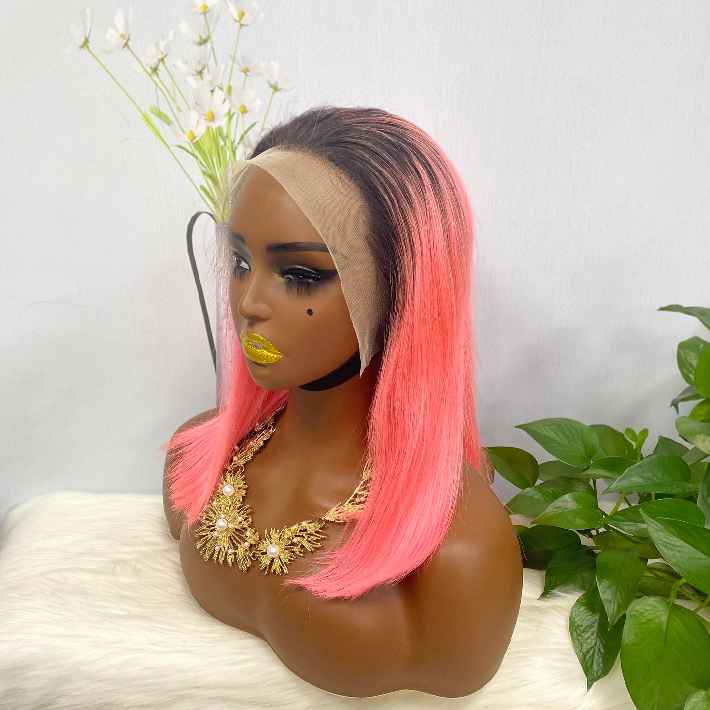 13*4 BoB Wig Straight Wigs Color T1B/Pink 200% Density