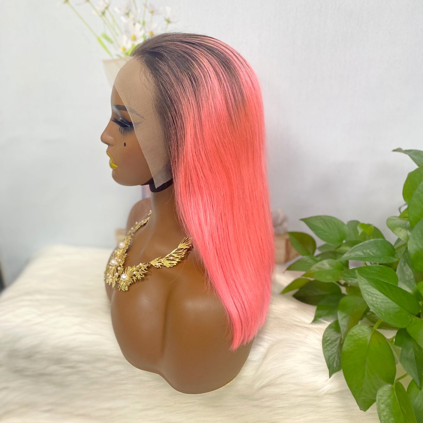 13*4 BoB Wig Straight Wigs Color T1B/Pink 200% Density