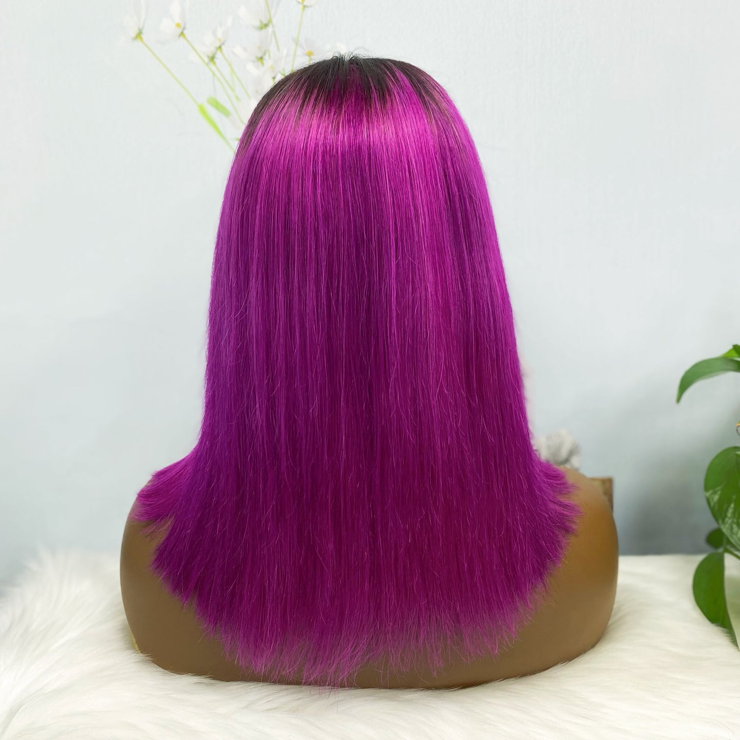 13*4 BoB Wig Straight  Wigs Color T1B/Purple 200% Density