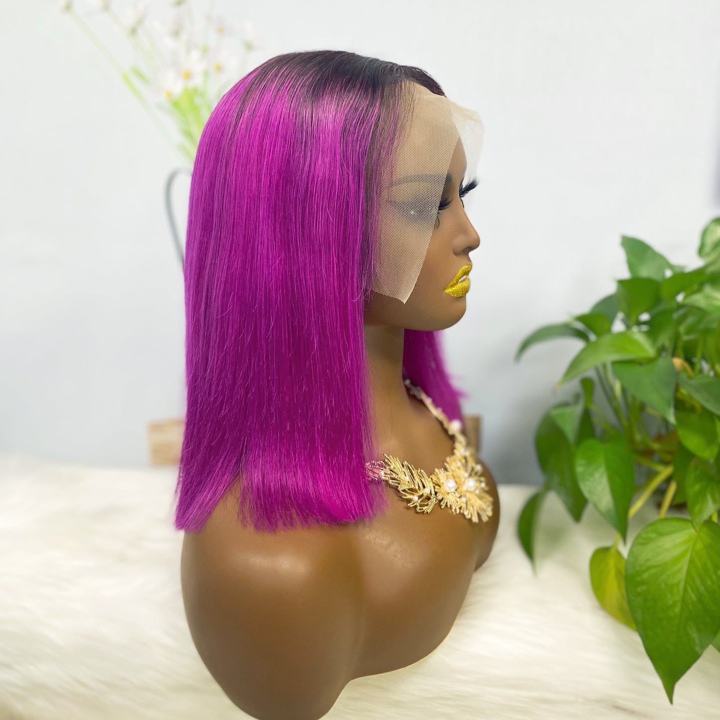 13*4 BoB Wig Straight  Wigs Color T1B/Purple 200% Density