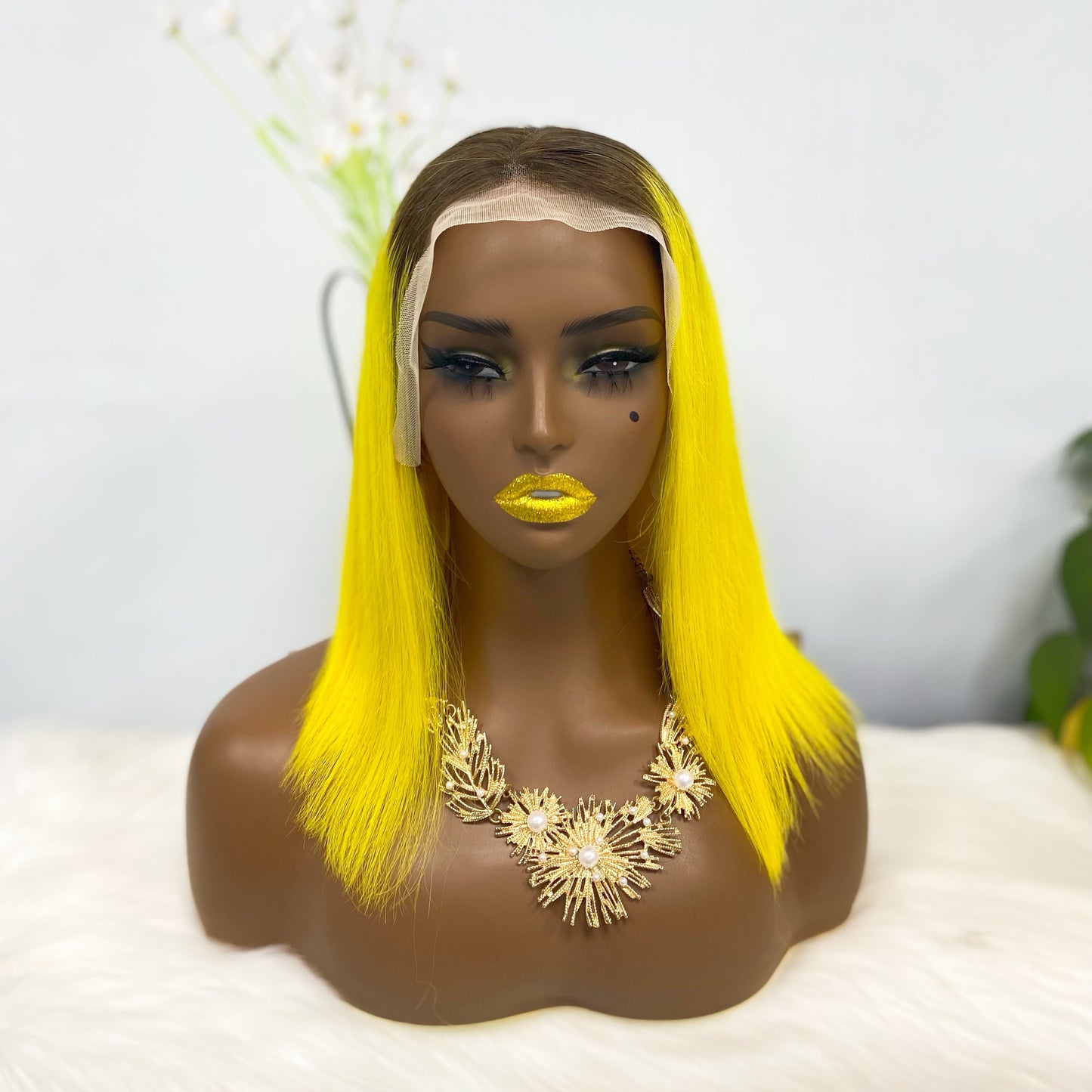 13*4 BoB Wig Straight Wigs Color T1B/Yellow 200% Density