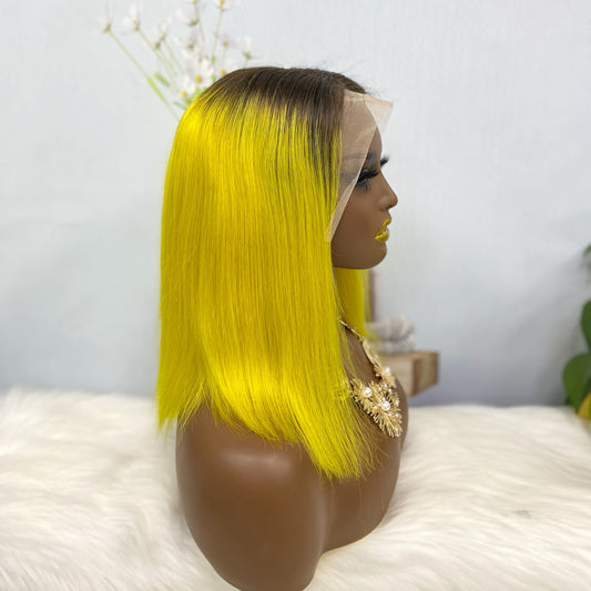 13*4 BoB Wig Perruques droites Couleur T1B/Jaune Densité 200%