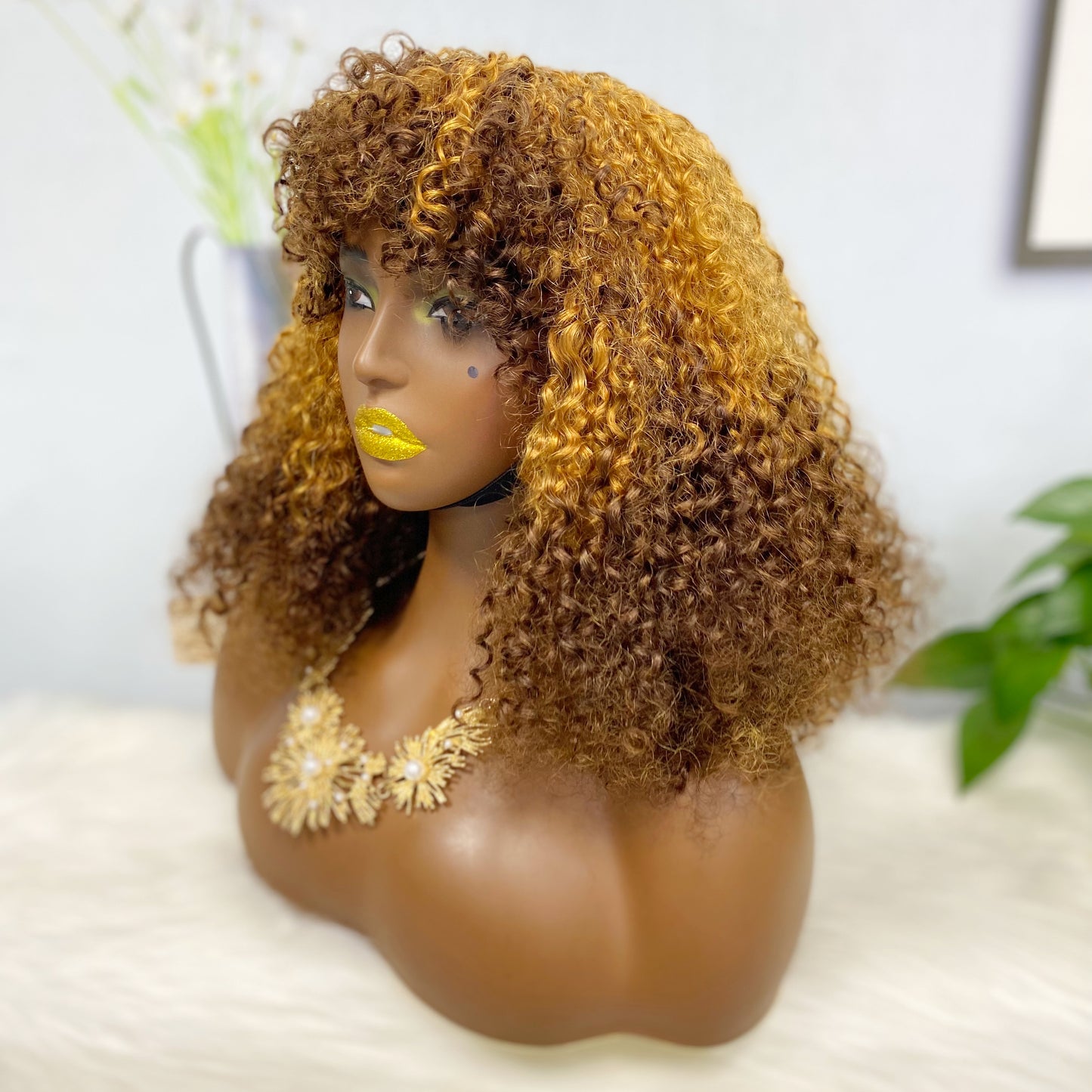 Fringe DD Wig Machine Human Hair Pixie Curly Wig Color T30/4