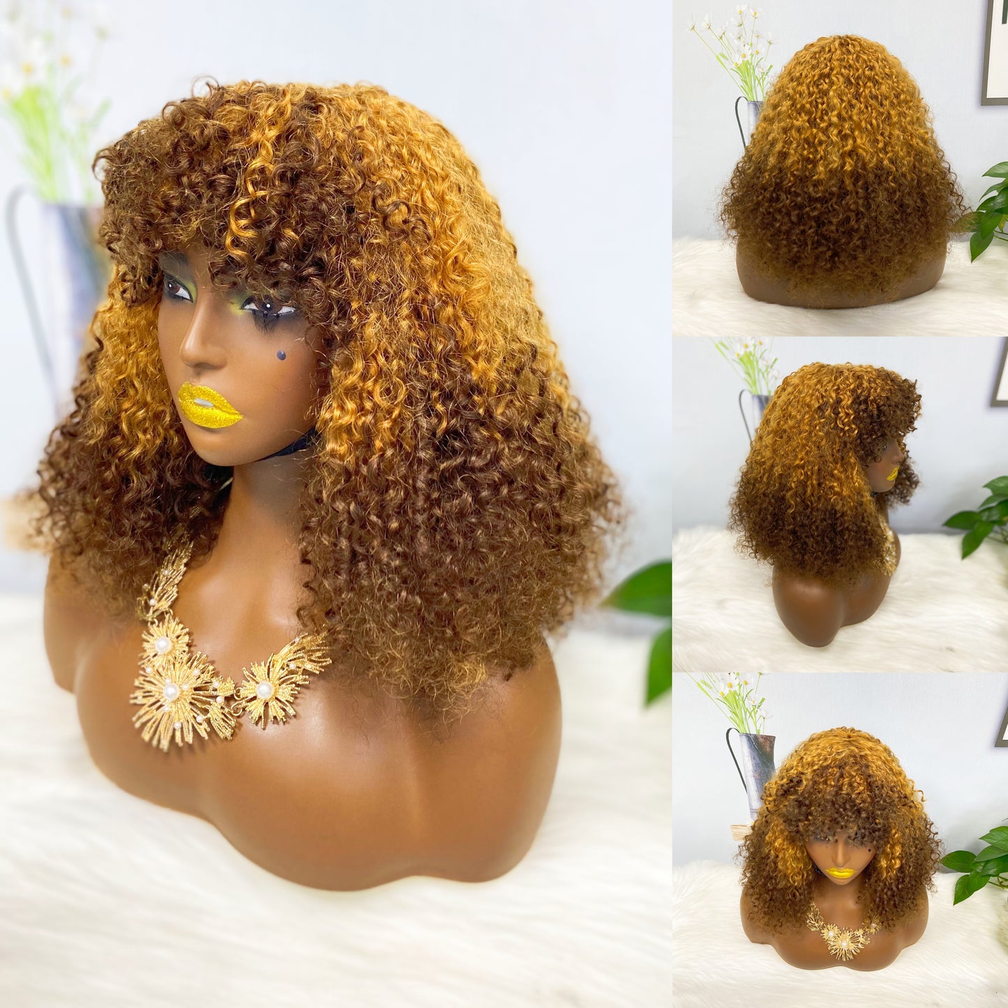 Fringe DD Wig Machine Human Hair Pixie Curly Wig Color 99J