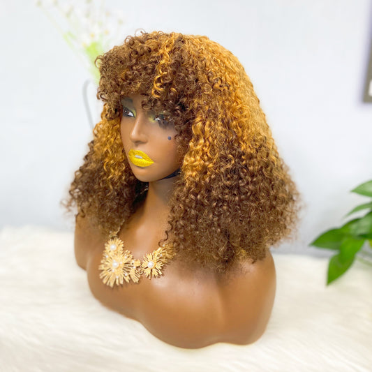 Fringe DD Wig Machine Human Hair Pixie Curly Wig Color T30/4