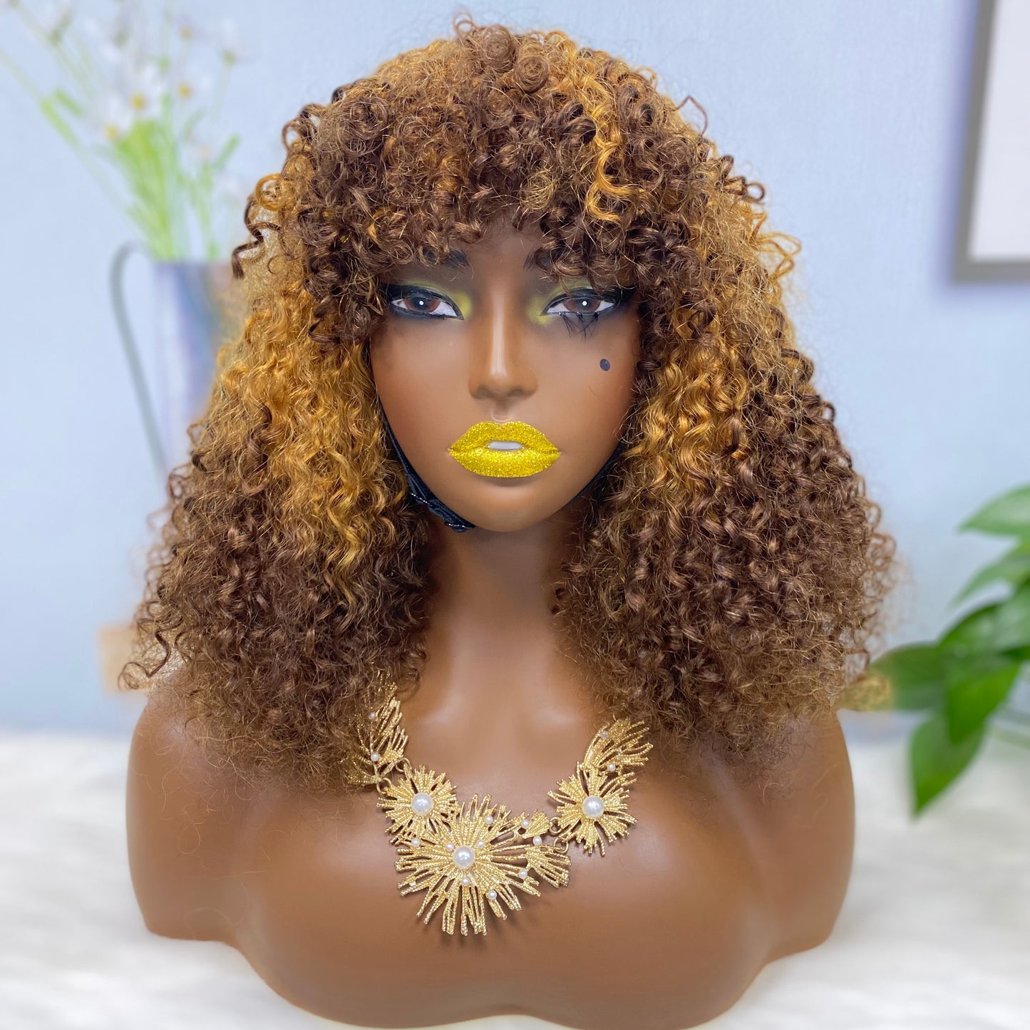 Fringe DD Wig Machine Human Hair Pixie Curly Wig Color T30/4