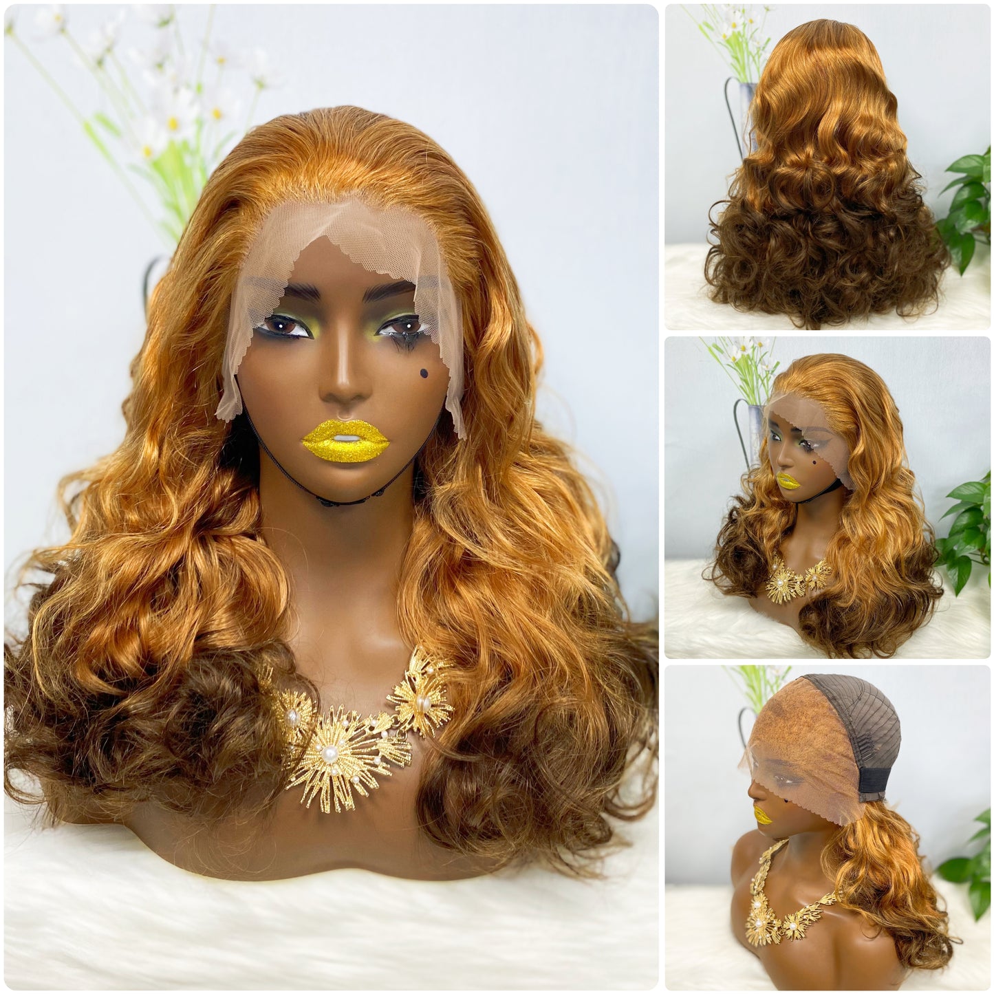 Perruque Lace Wig Loose Wave naturelle, cheveux humains naturels, Double tirage, couleur T4/30/4 #250% densité, 13*4