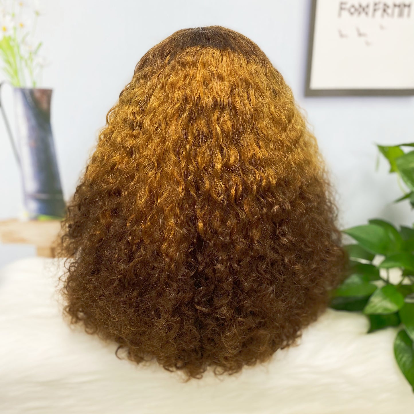 Double Drawn 13*4 Lace Wig Pissy Curly Natural Human Hair Lace Wigs Color T4/30/4# 250% Density