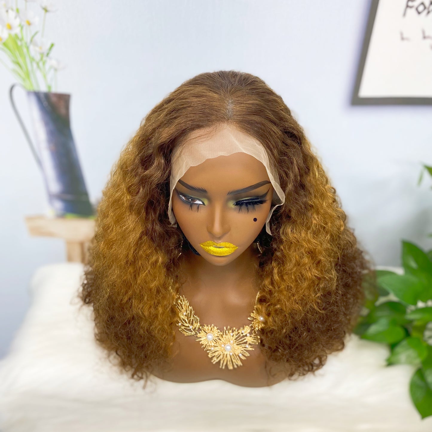 Double Drawn 13*4 Lace Wig Pissy Curly Natural Human Hair Lace Wigs Color T4/30/4# 250% Density