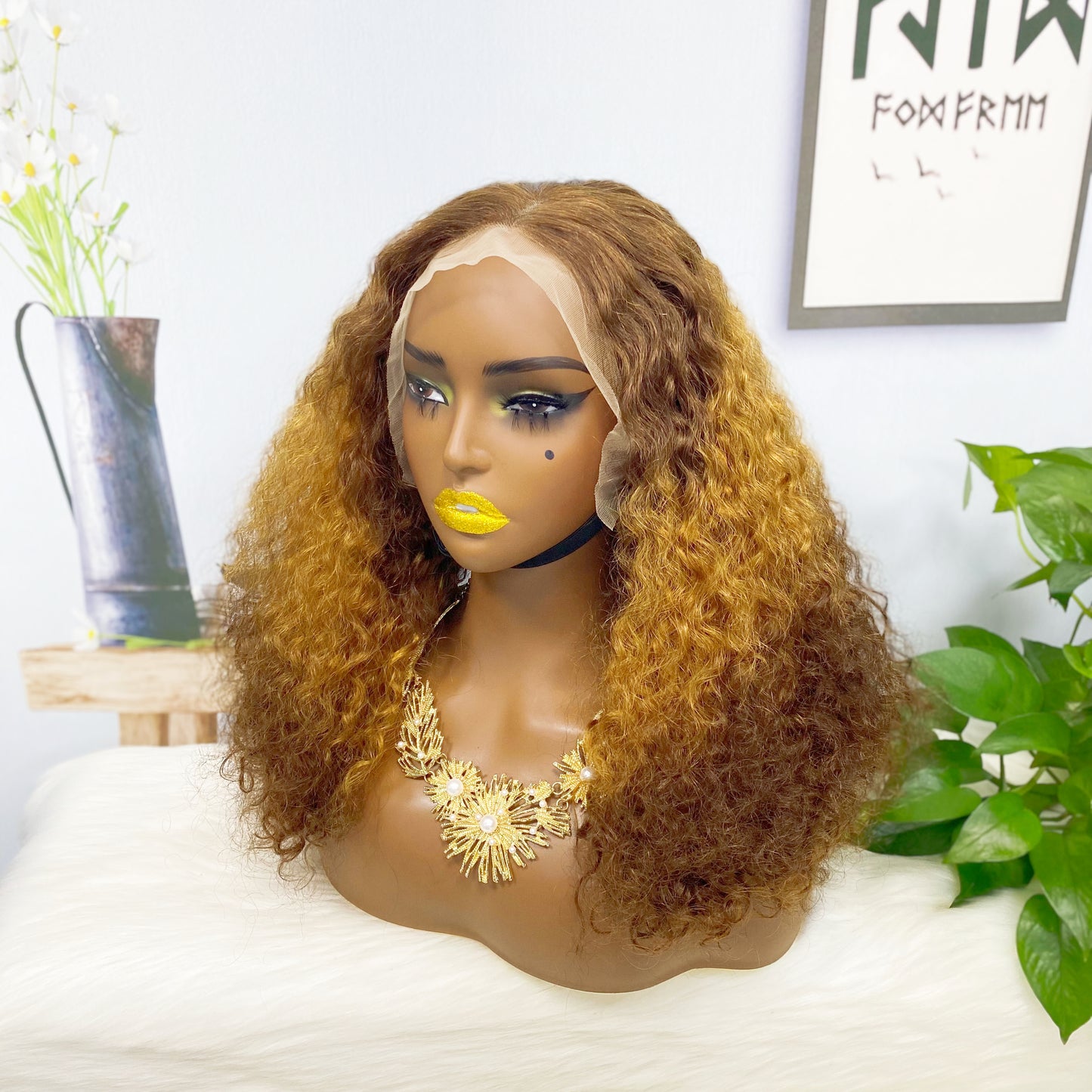 Double Drawn 13*4 Lace Wig Pissy Curly Natural Human Hair Lace Wigs Color T4/30/4# 250% Density