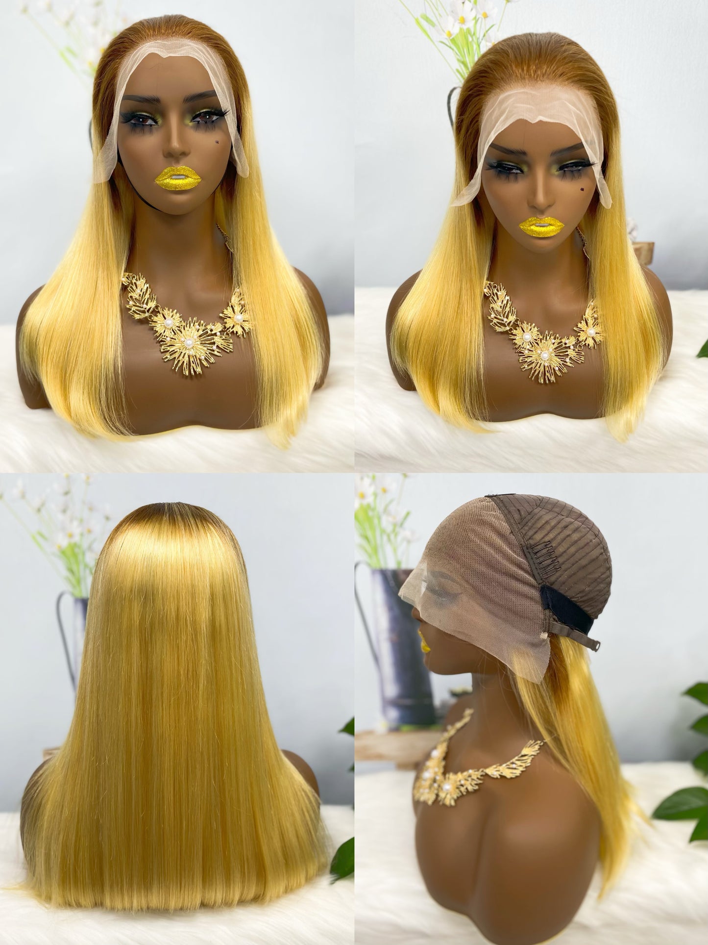 Double Drawn 13*4 BoB Straight  Wigs Color T4/27# 250% Density