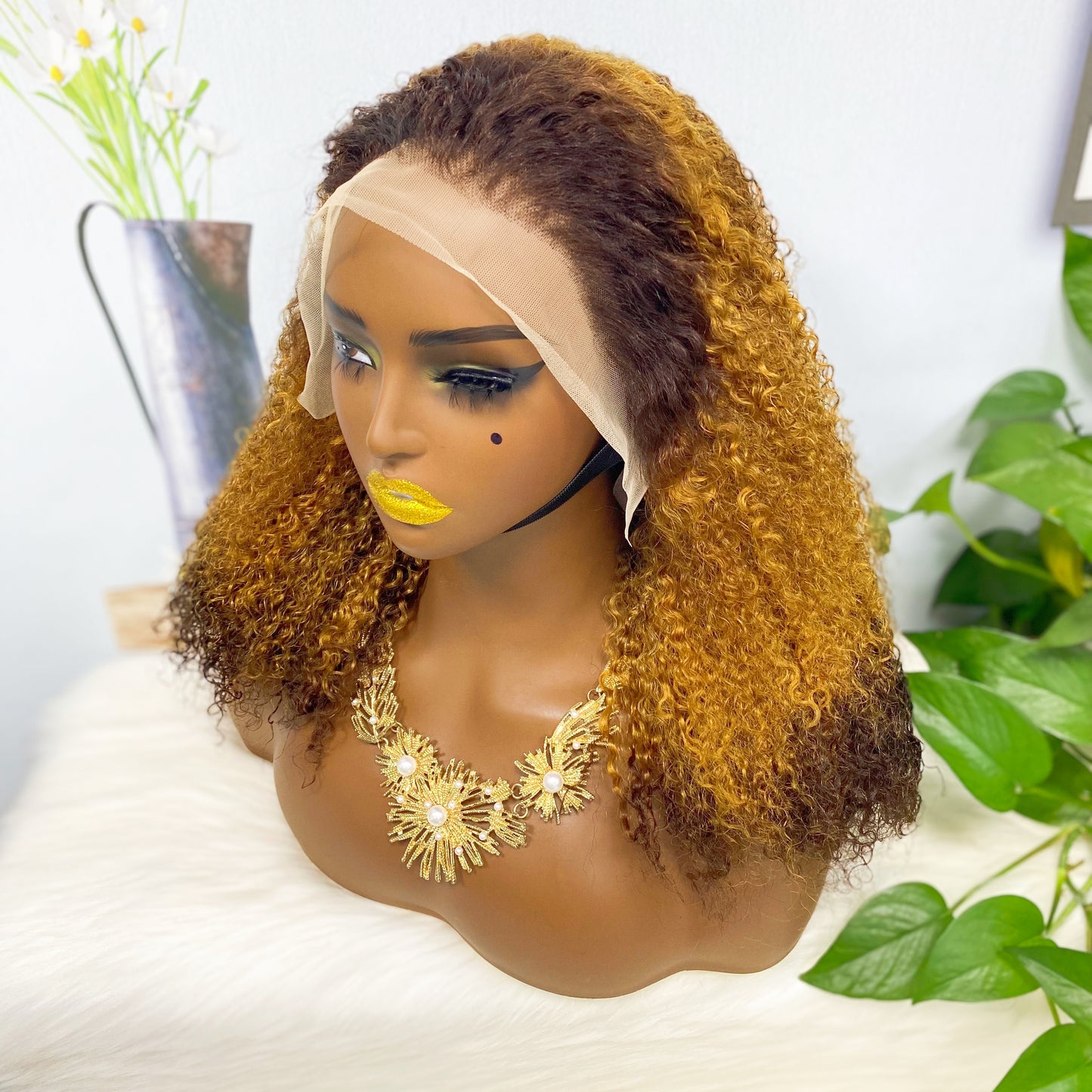 Double Drawn 13*4 Lace Wig Kinky Curl  Lace Wig Color T4/30/4# 300% Density