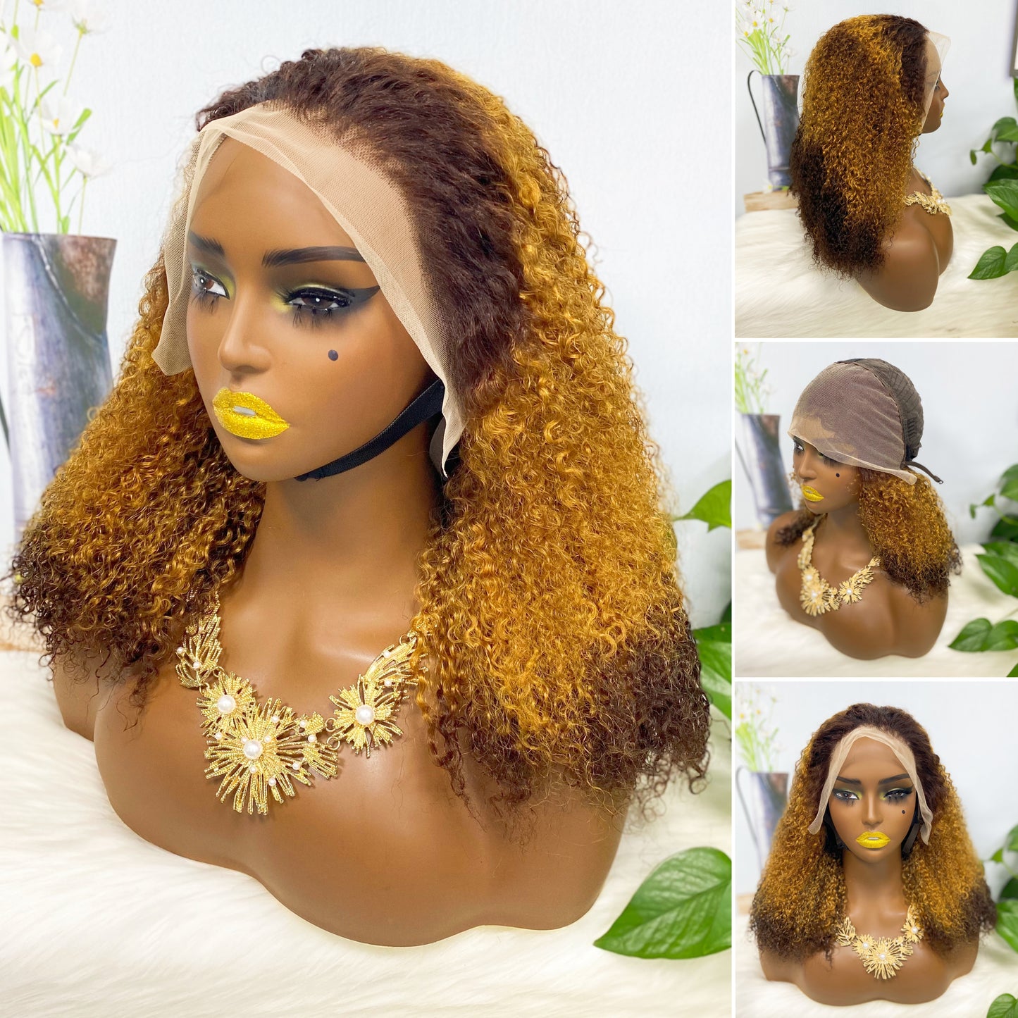 Double Drawn 13*4 Lace Wig Kinky Curl  Lace Wig Color T4/30/4# 300% Density