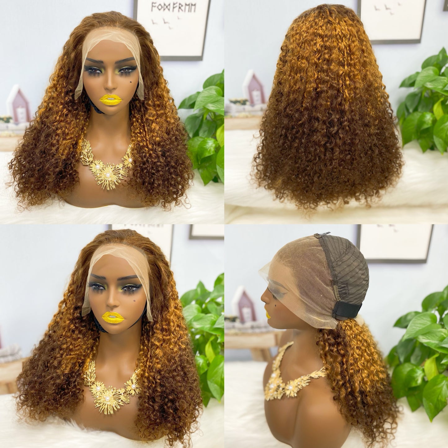 Double Drawn 13*4 Wig Pixie Curl Natural Color Lace Wigs Color T4/30/4# 250% Density