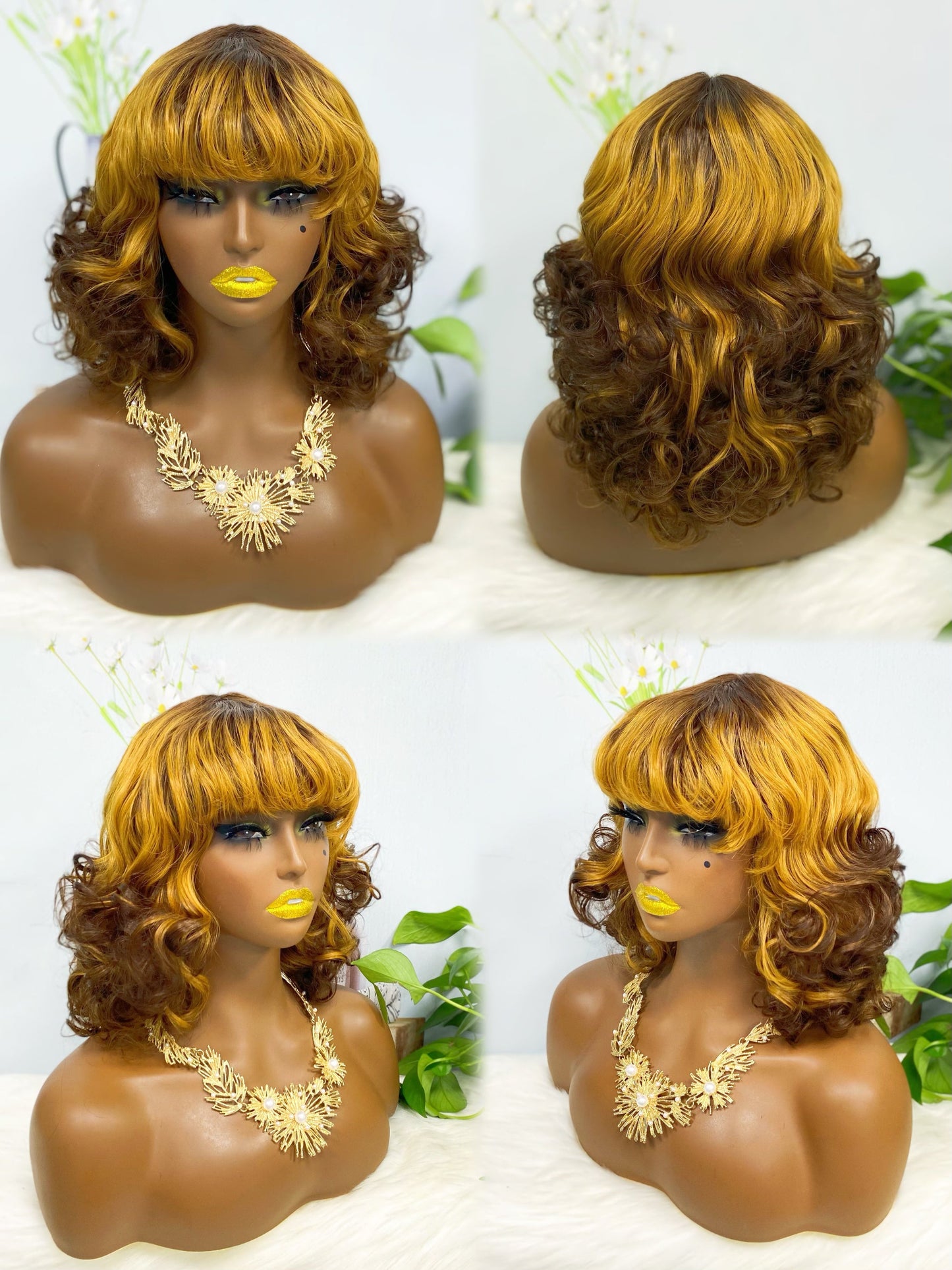 Fringe Wig LW Brazilian Natural Human Hair Wig Color 350#