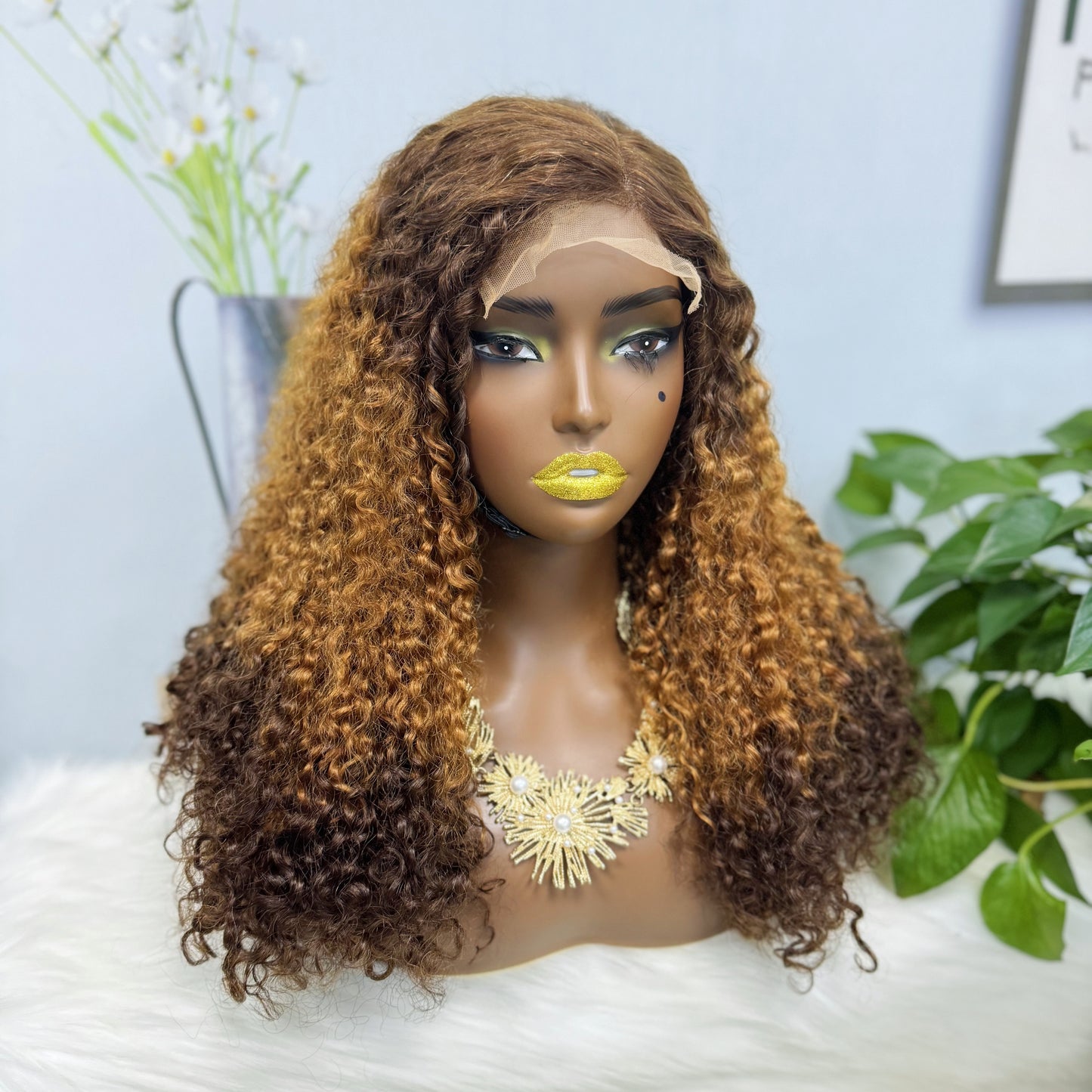 Double Drawn 5*5 Glueless Wig Pixie Curl Natural Color Lace Wigs Color T4/30/4# 20inch