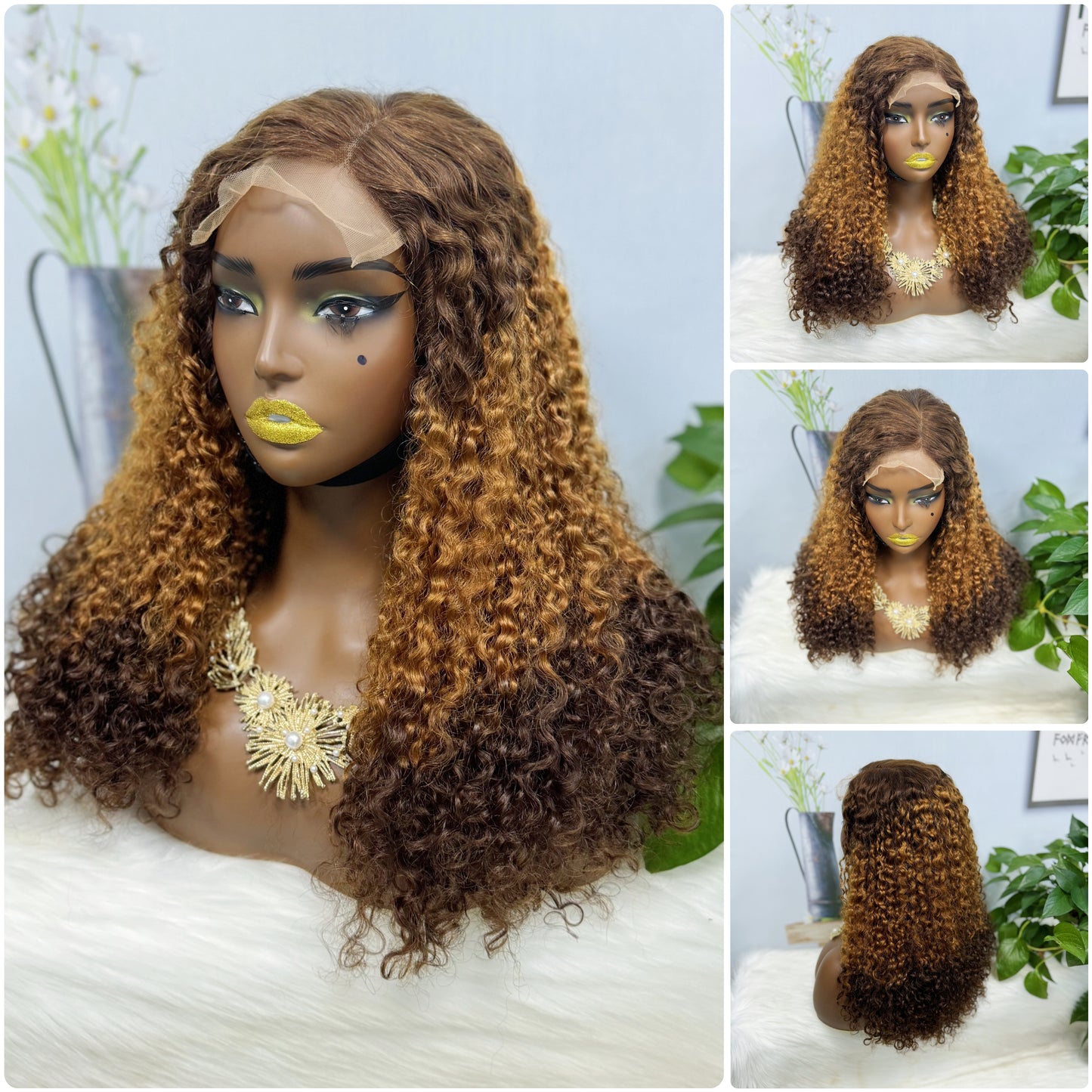 Double Drawn 5*5 Glueless Wig Pixie Curl Natural Color Lace Wigs Color P4/30# 20inch