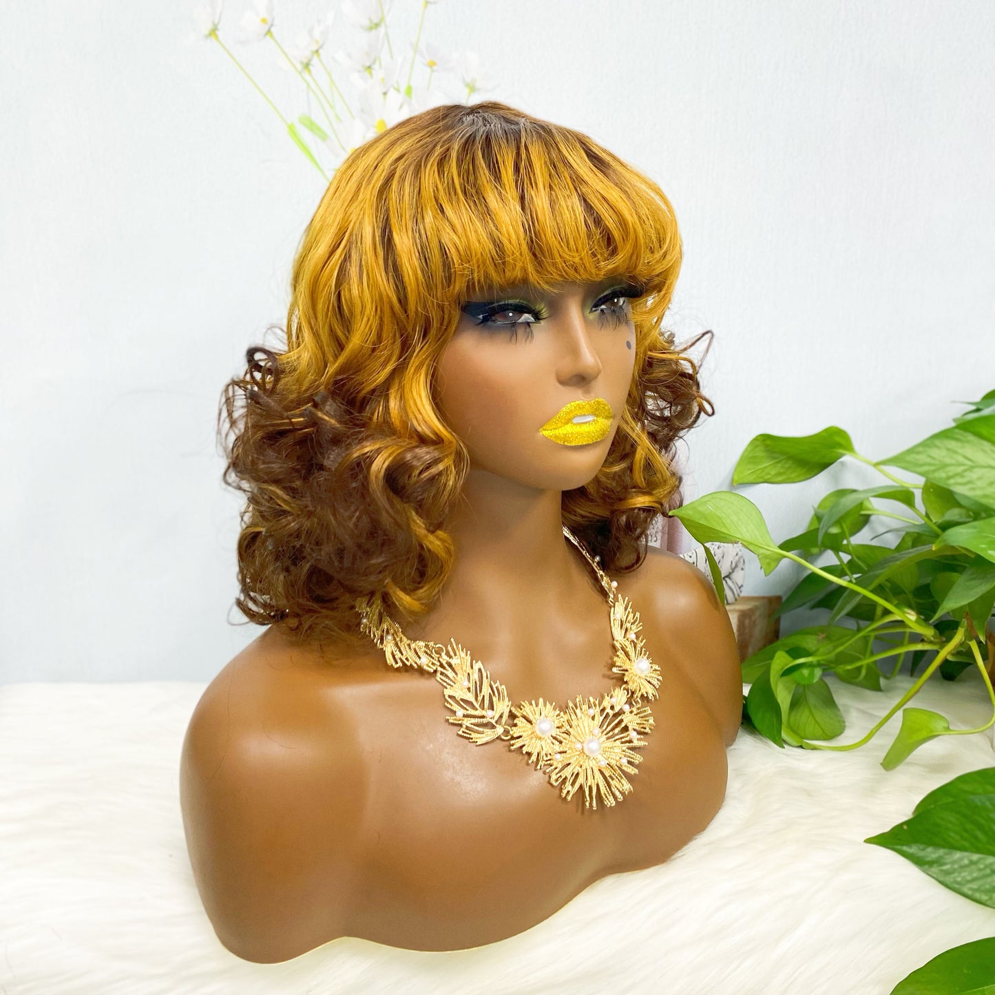 Fringe Wig LW Brazilian Natural Human Hair Wig Color T4/30/4#