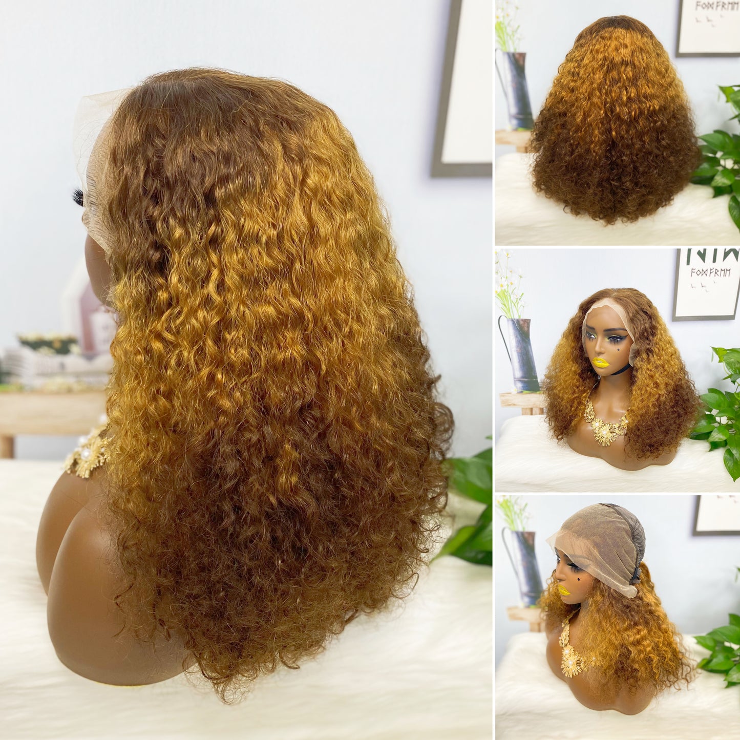 Double Drawn 13*4 Wig Pissy Curl Natural Human Hair Lace Wig Color NC 250% Density