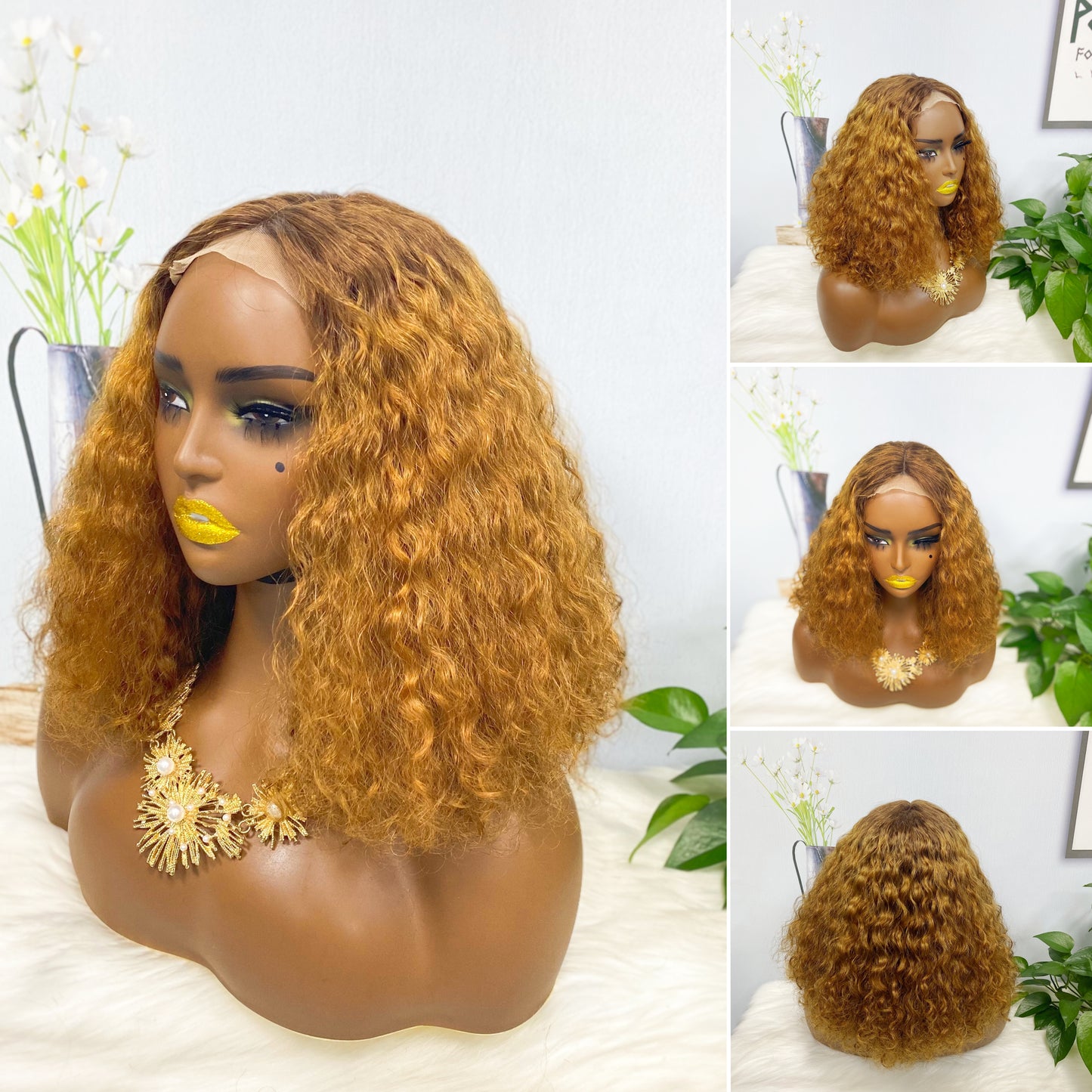 DD 4*4 T Lace Wig Water Wave Virgin Human Hair Lace Wig Color T1B/350#