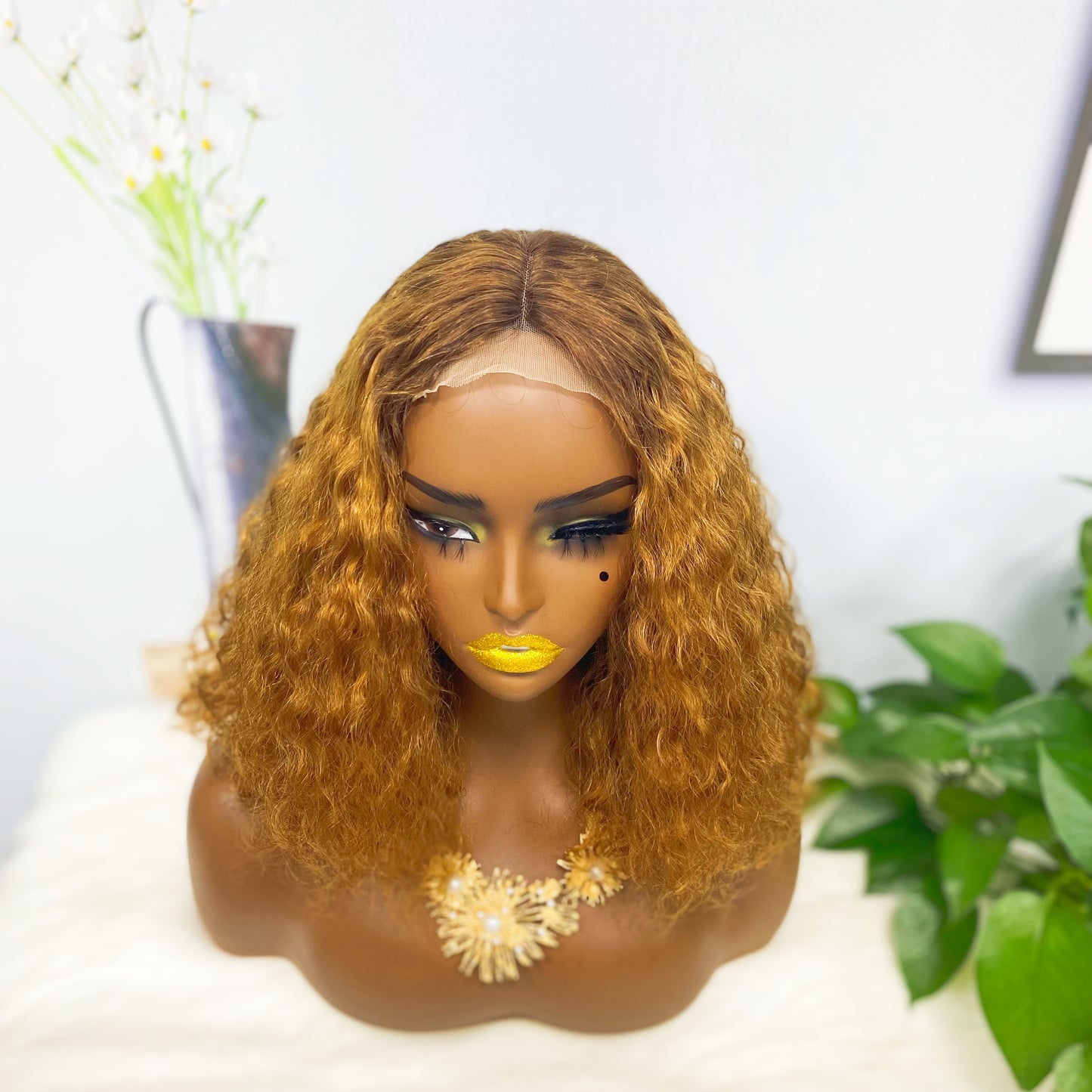 DD 4*4 T Lace Wig Water Wave Virgin Human Hair Lace Wig Color T4/30#