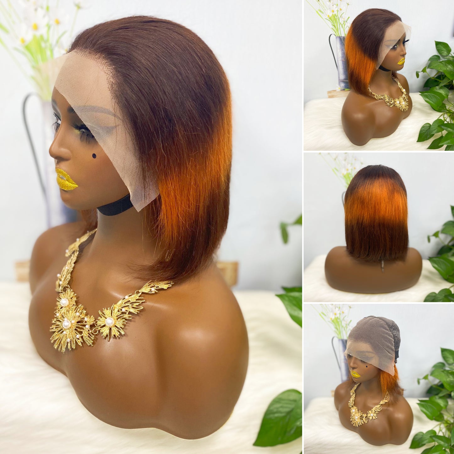 13*4 BoB Wig Perruques droites Couleur T4/350/4# Densité 200%