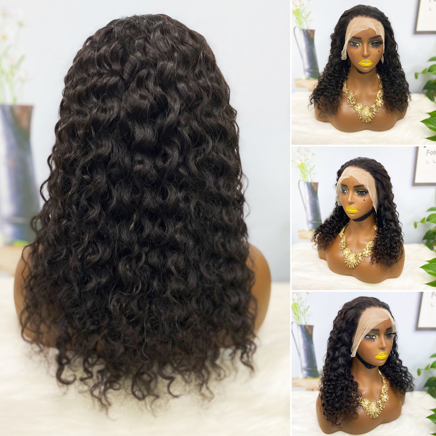 13*4 Lace Wig Water Wave Natural Color Virgin Human Hair Wigs 200% Density Color NC