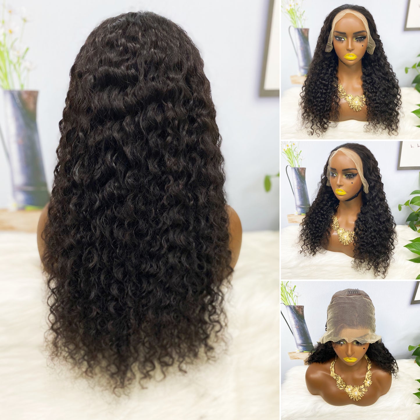 13*4 Lace Wig Water Wave Natural Color Virgin Human Hair Wigs 200% Density Color NC