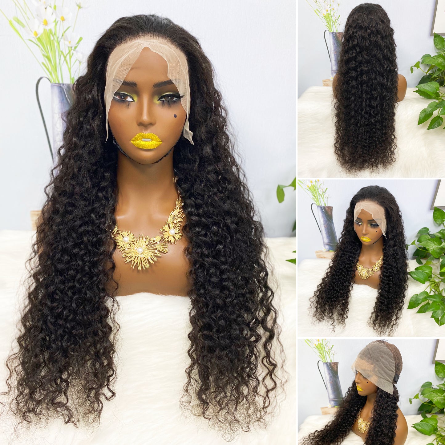 13*4 Lace Wig Water Wave Natural Color Virgin Human Hair Wigs 200% Density Color NC