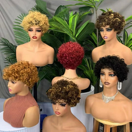 Machine Human Hair Wig Natural Hair No Lace Wigs Natural Color Wig 026