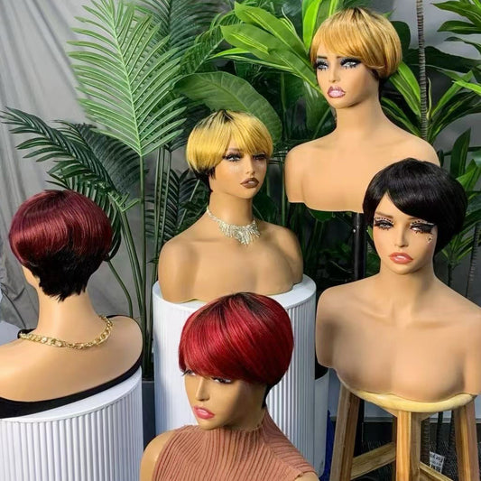 Machine Human Hair Wig Natural Hair No Lace Wigs Natural Color Wig 074