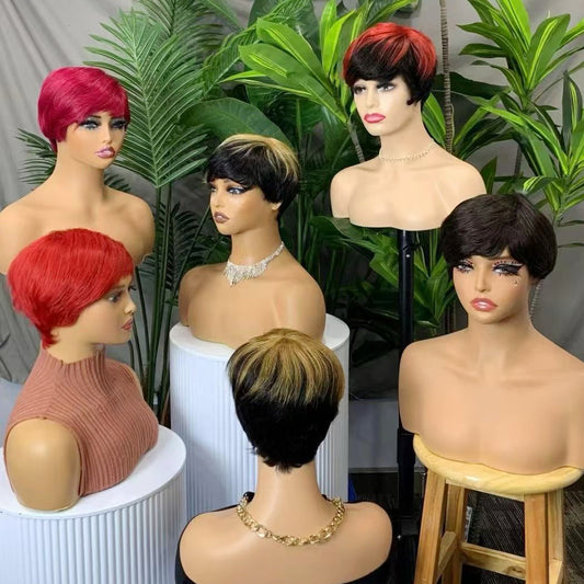 Machine Human Hair Wig Natural Hair No Lace Wigs Natural Color Wig 216