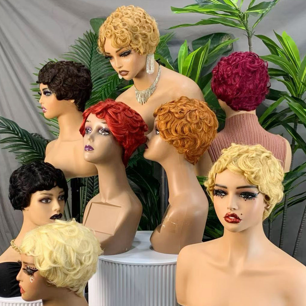 Machine Human Hair Wig Natural Hair No Lace Wigs Natural Color Wig 561