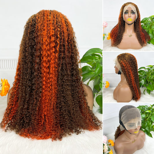 13*4 Lace Wig Kinky Curl Natural Human Hair Lace Wigs Color P4/350# 250% Density