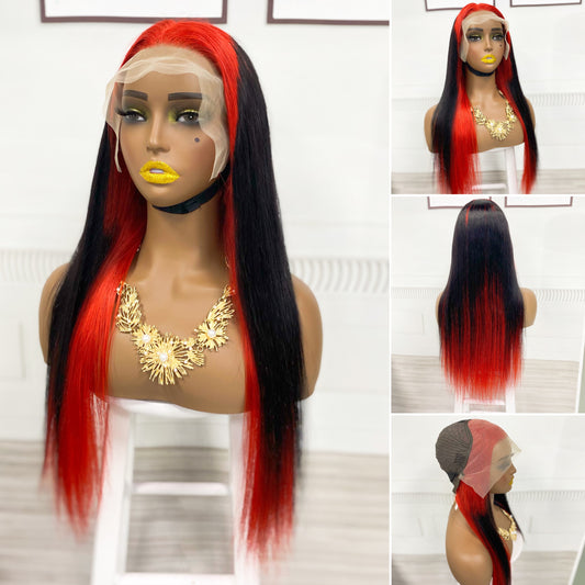 13*4 Lace Wig Straight Natural Human Hair Lace Wigs Color Red/1B/Red  250% Density