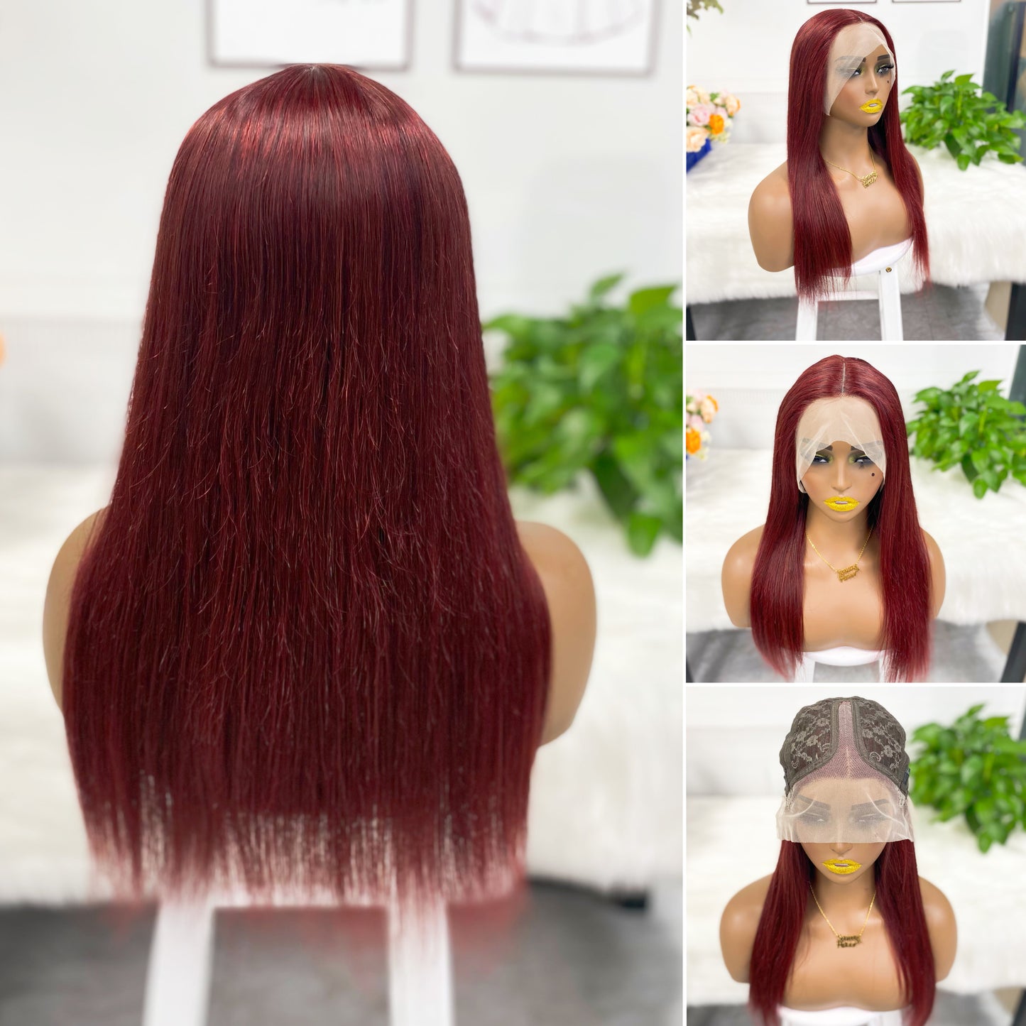 T Lace Wig Straight Natural Human Hair Lace Wigs Color 99J 20inch