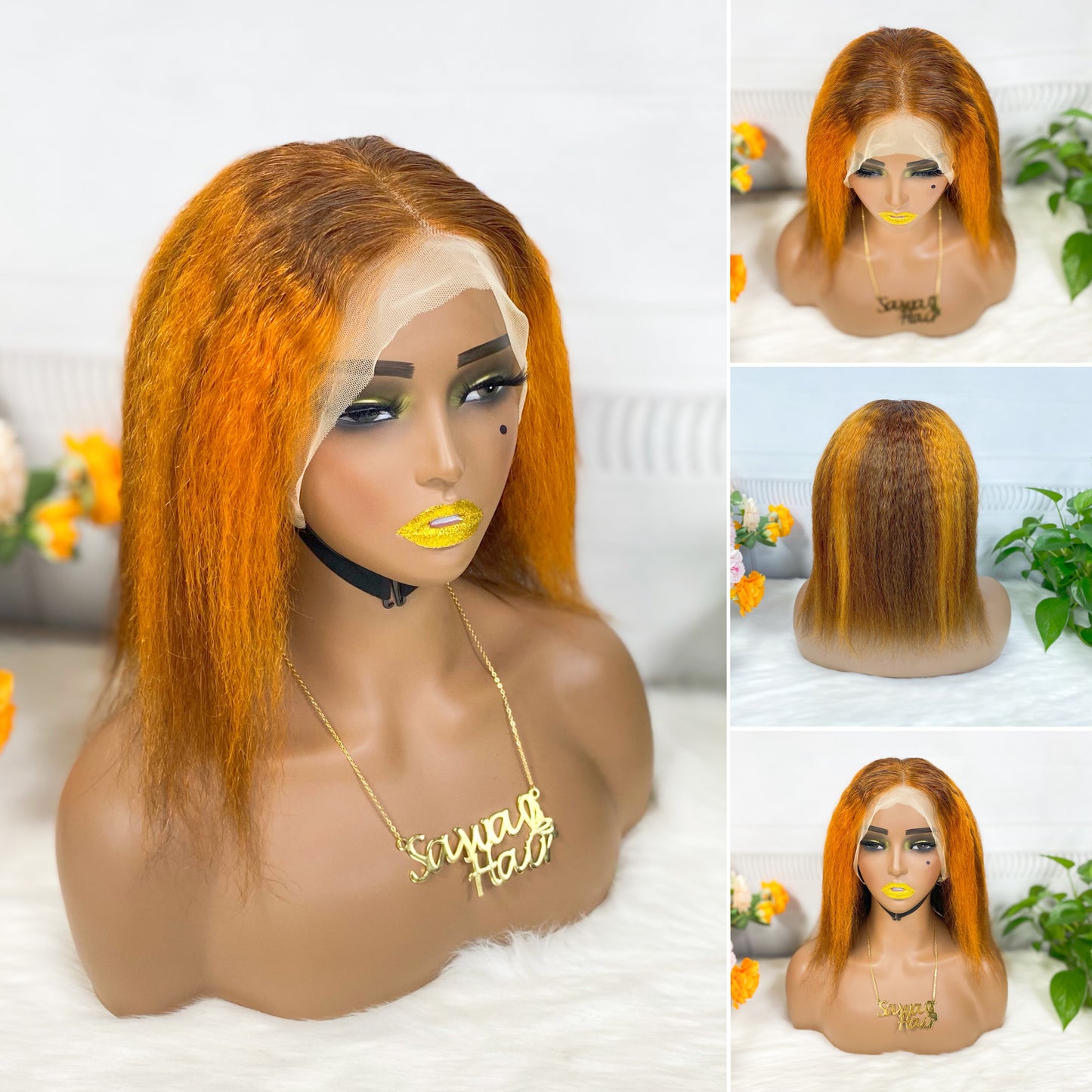 13*4 BoB Wig Kinky Straight  Wigs Color P4/350# 200% Density