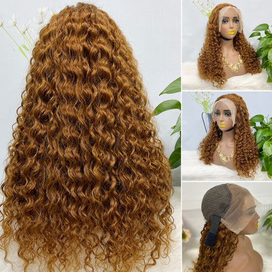 13*4 Lace Wig Water Wave Natural Virgin Human Hair Lace Wigs Color 30# 250%Density