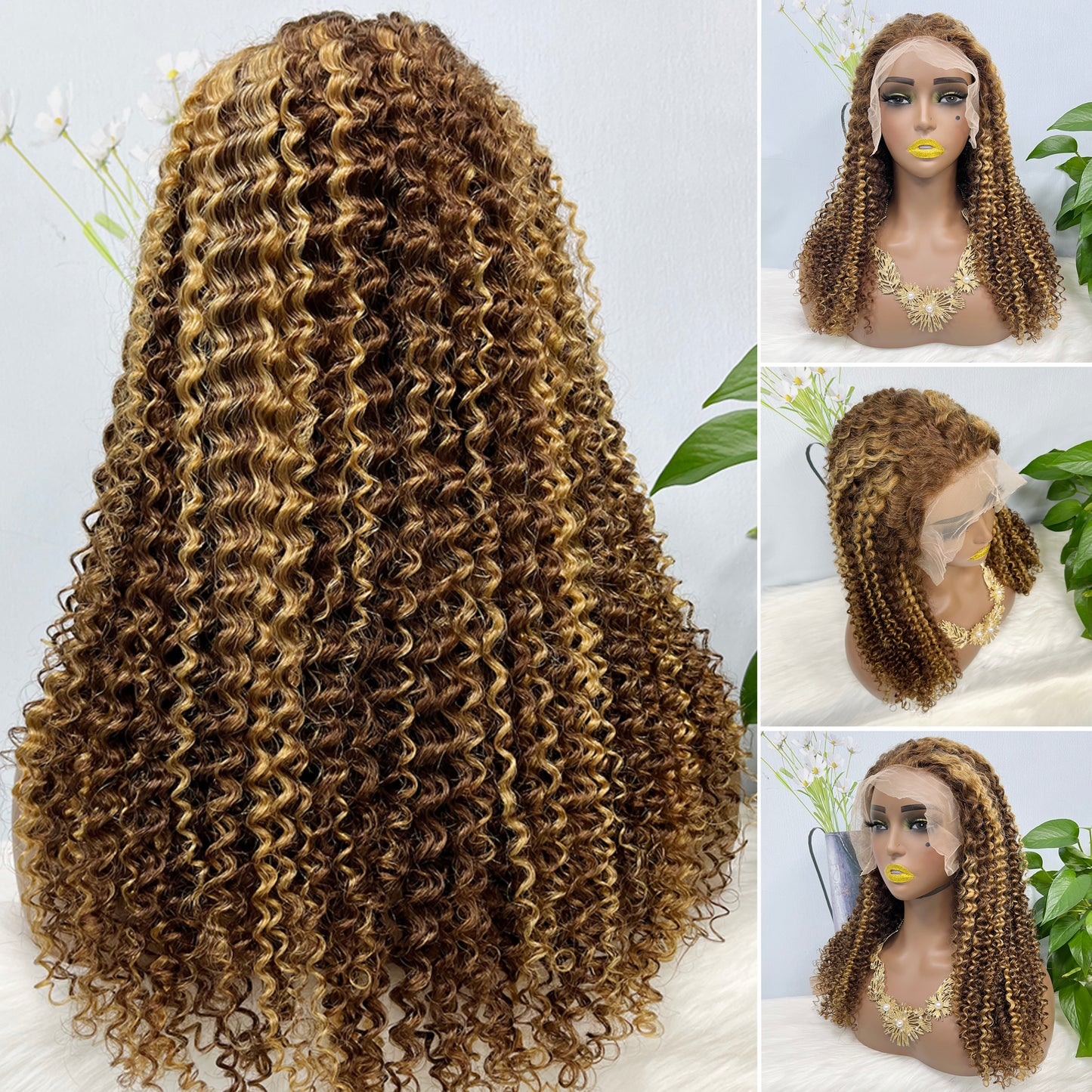 13*4 perruque de dentelle Jerry Curl naturel vierge cheveux humains dentelle perruques couleur P4/27 #