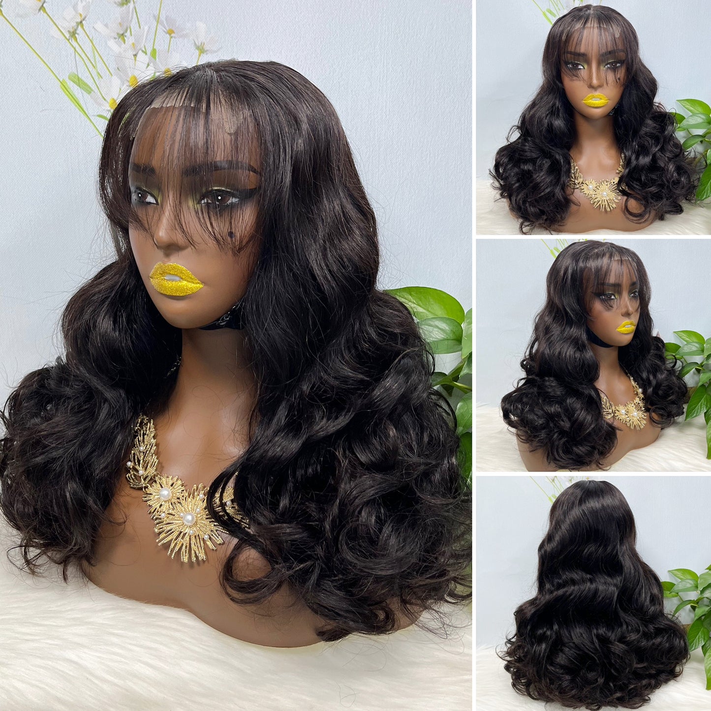 Fringe Double Drawn 5*5  Wig Loose Wave  Lace Wigs Color 99J 22inch