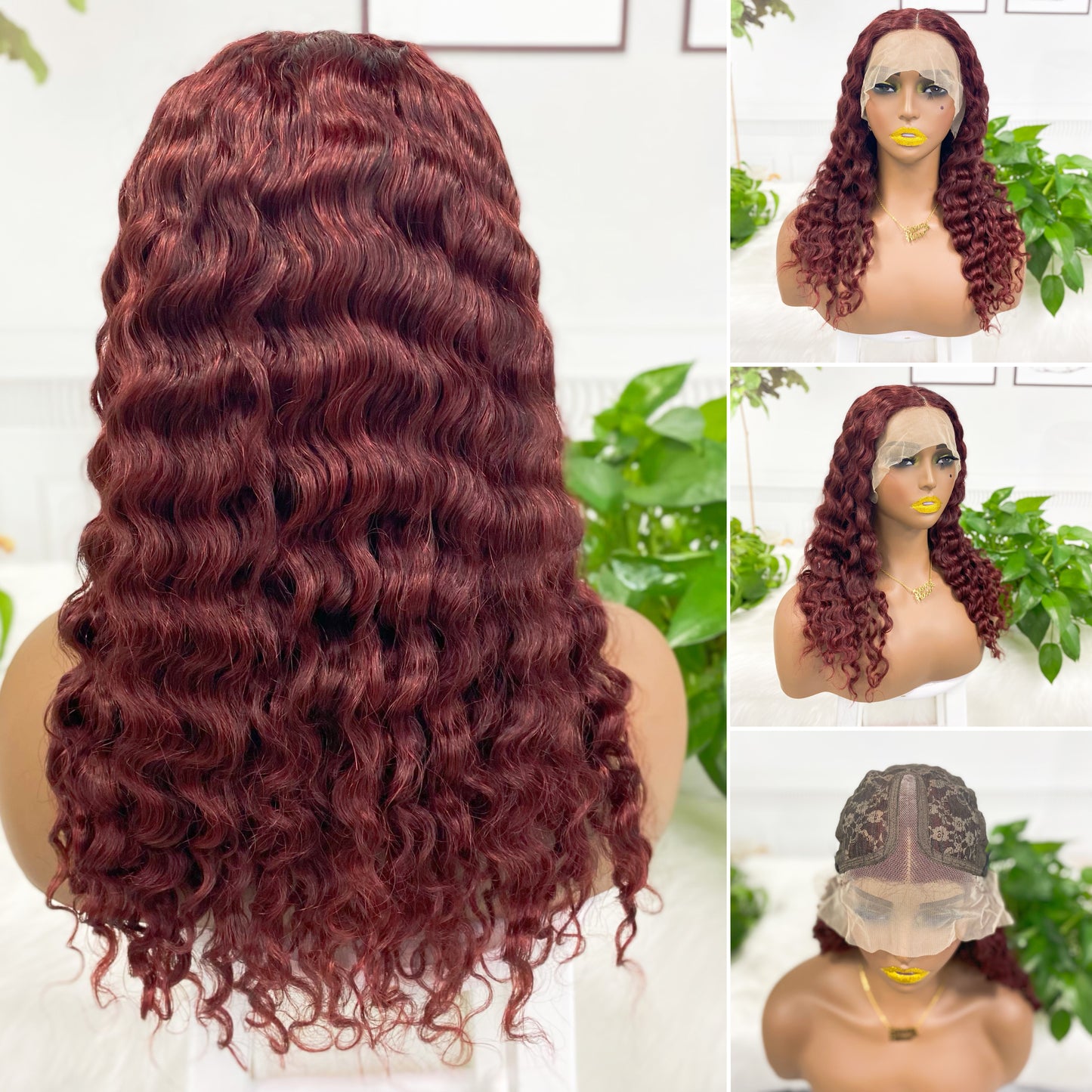 T Lace Wig Deep WaveNatural Human Hair Lace Wigs Color 99J 20inch