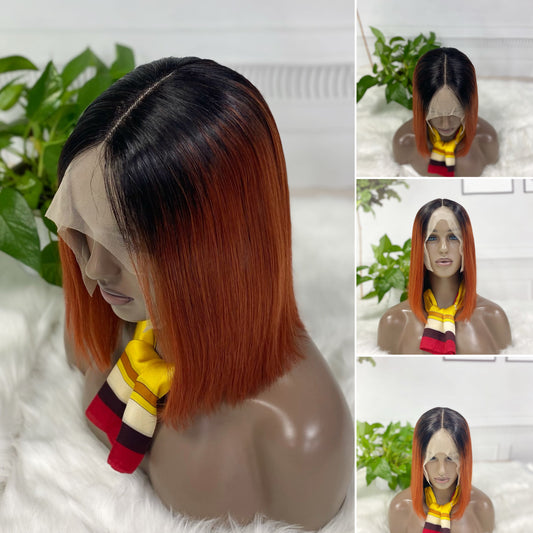 Perruque Bob Lace Wig naturelle lisse, cheveux humains, couleur T1B/350 #, densité 200%, Double tirage