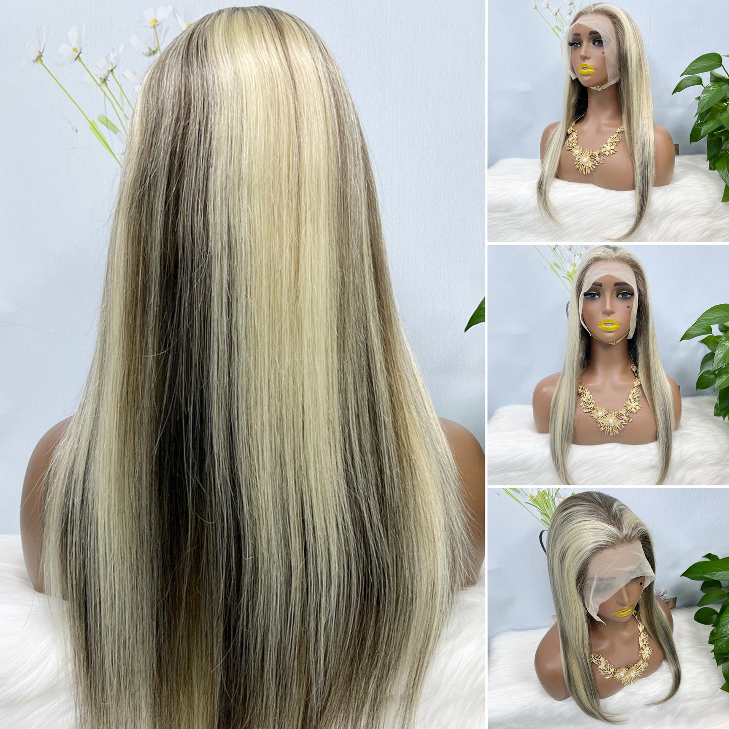 13*4 Lace Wig Straight  Natural Human Hair Lace Wigs Color P8/613# 200% Density