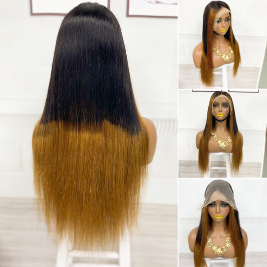 13*4 Lace Wig Straight Natural Human Hair Lace Wigs Color P4/1B/4# 250% Density